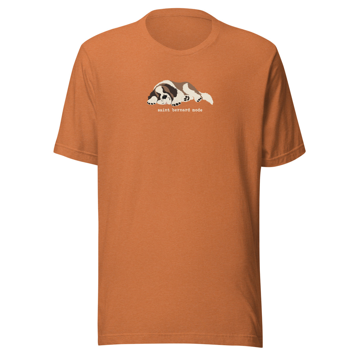 Autumn lightweight t-shirt with a sleeping Saint Bernard illustration and 'saint bernard mode' text" by Lucy + Norman.