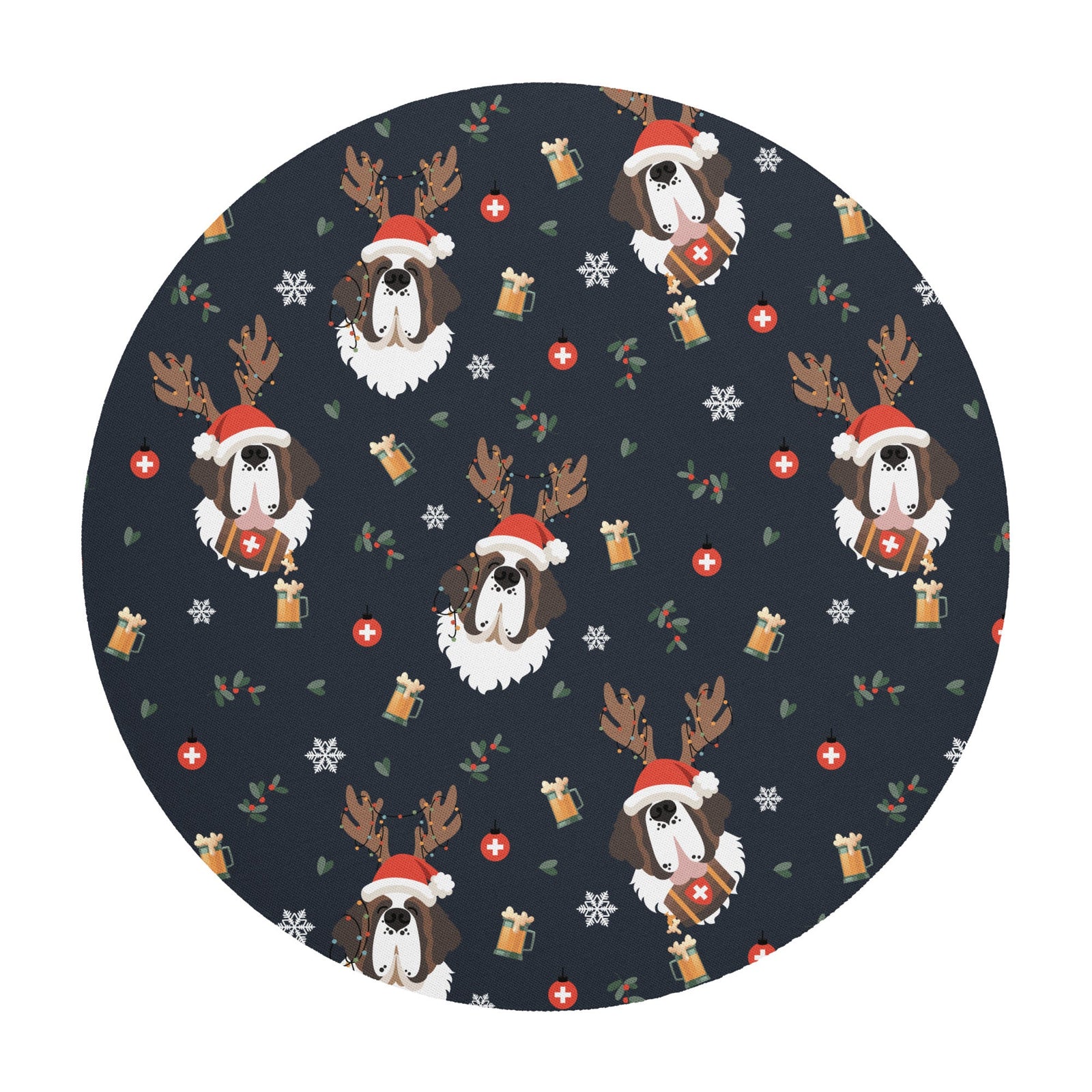 Saint Bernard Reindeer Beer Round Mouse Pad - Lucy + Norman