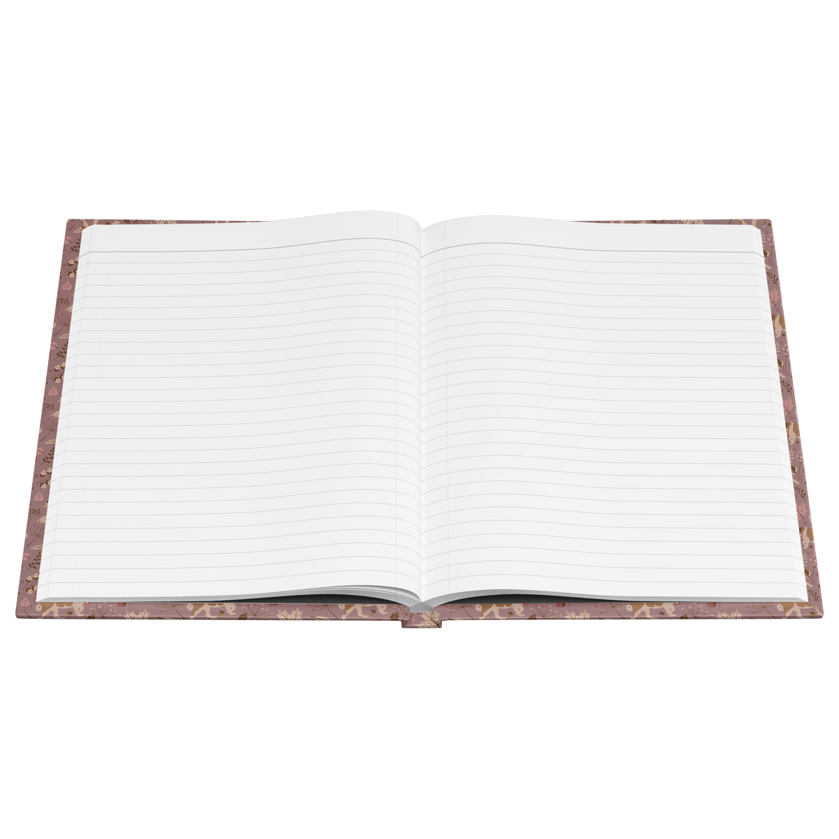Rosy Fall Saint Bernard hardcover lined journal with a dusty-rose cover featuring Saint Bernards among maple leaves, acorns, and autumn berries.