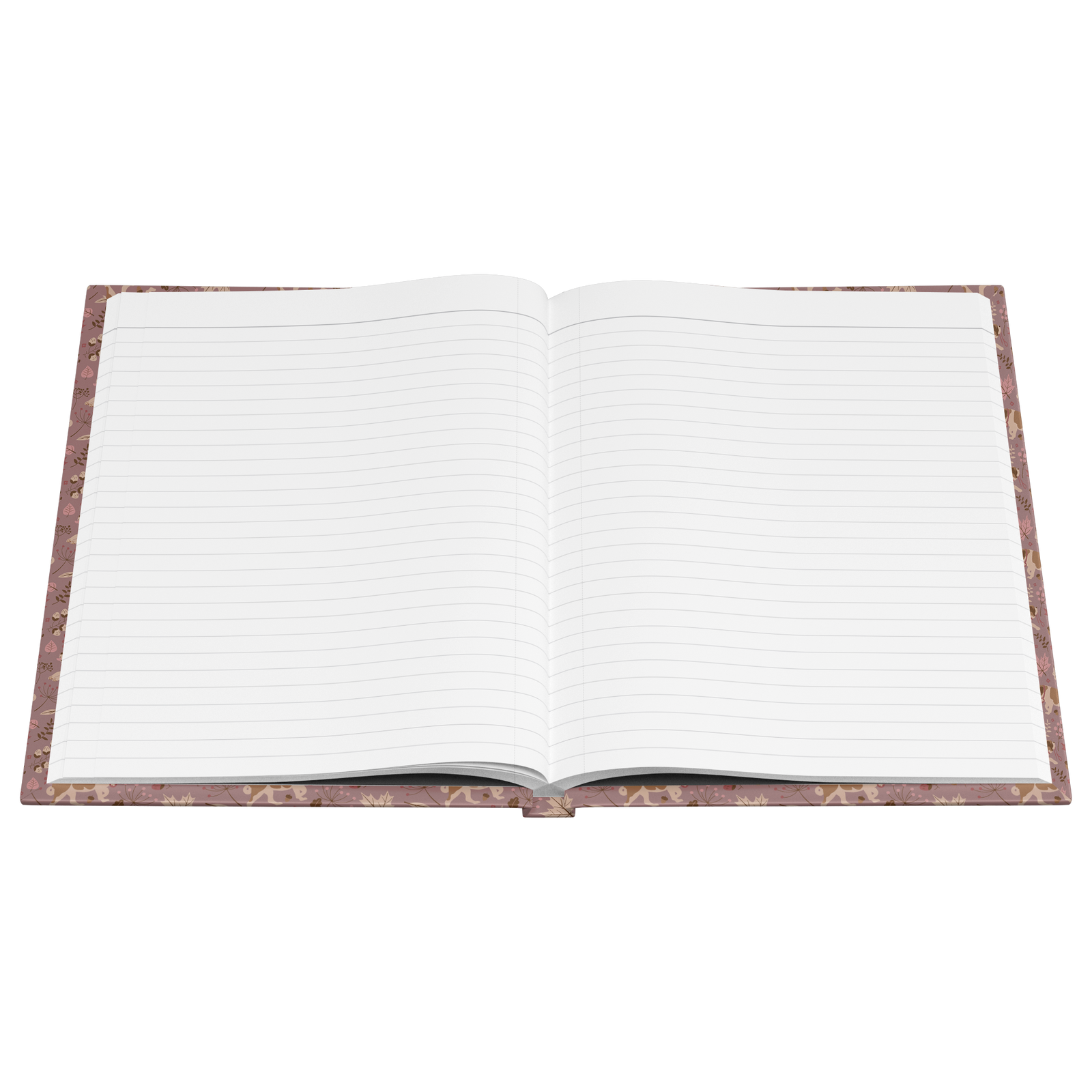 Rosy Fall Saint Bernard hardcover lined journal with a dusty-rose cover featuring Saint Bernards among maple leaves, acorns, and autumn berries.