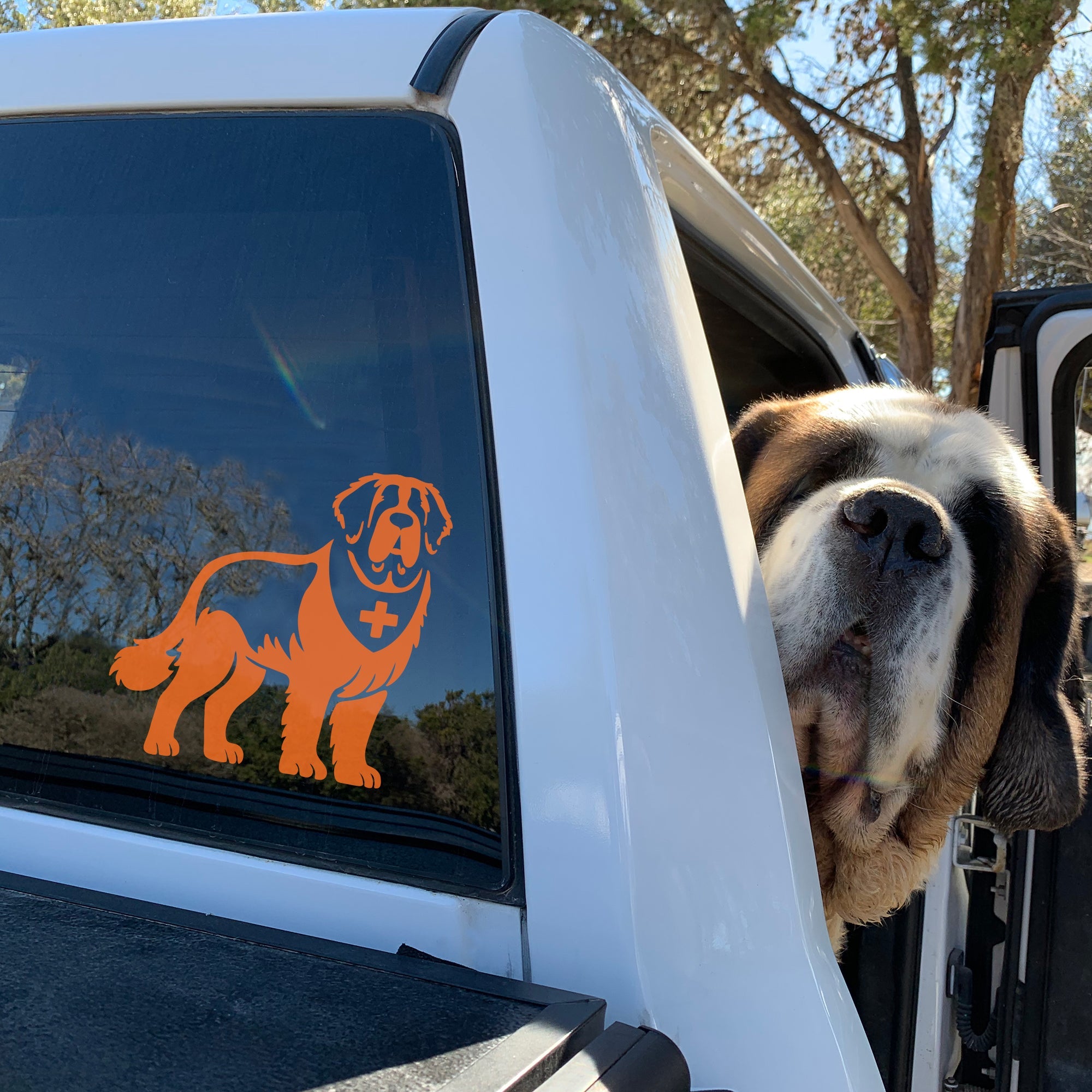 Saint Bernard with Swiss Bandana Window Decal - Lucy + Norman