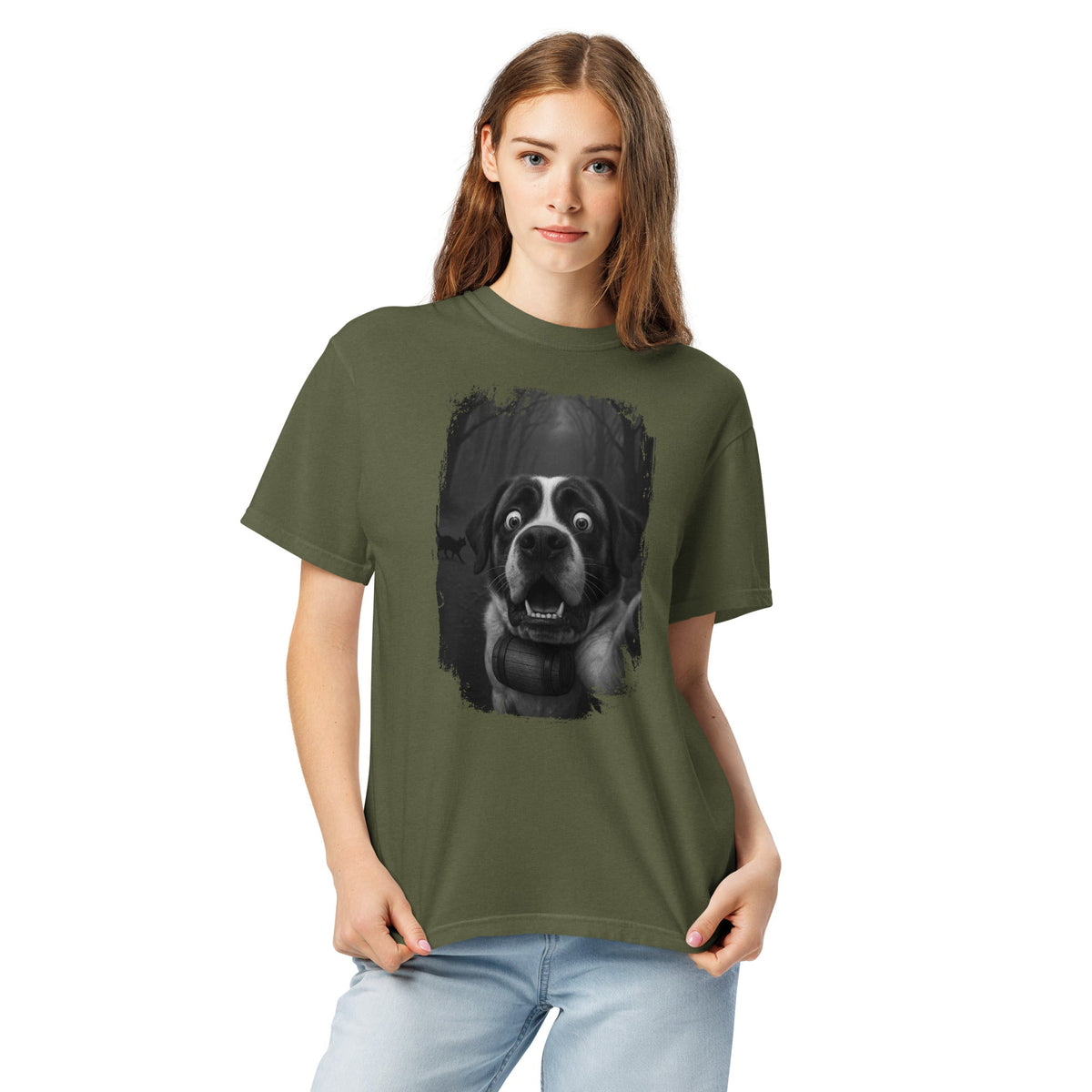Scaredy Cat St Bernard Selfie T-Shirt - Lucy + Norman