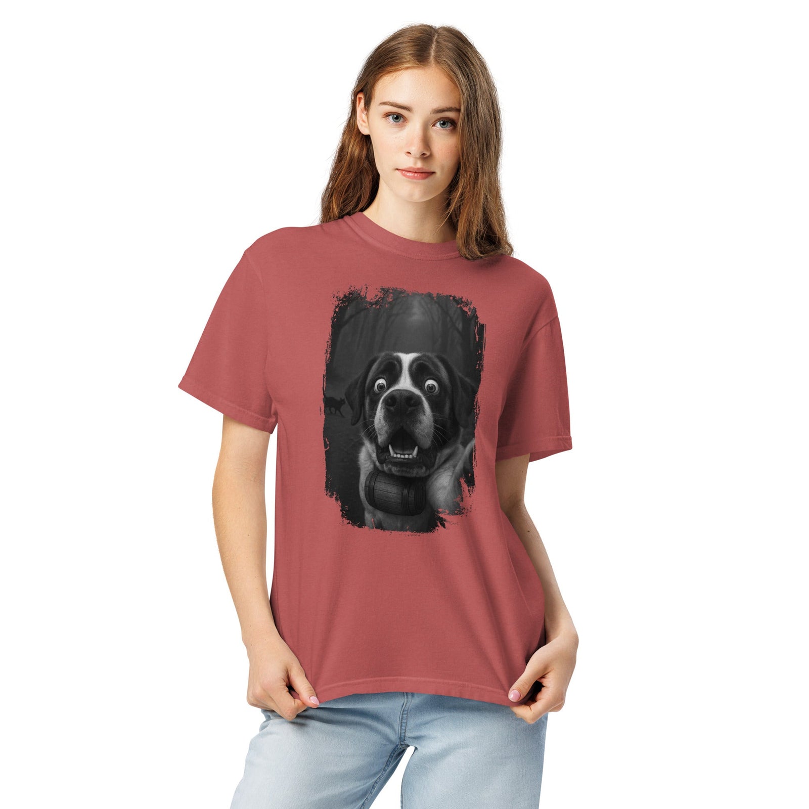 Scaredy Cat St Bernard Selfie T-Shirt - Lucy + Norman