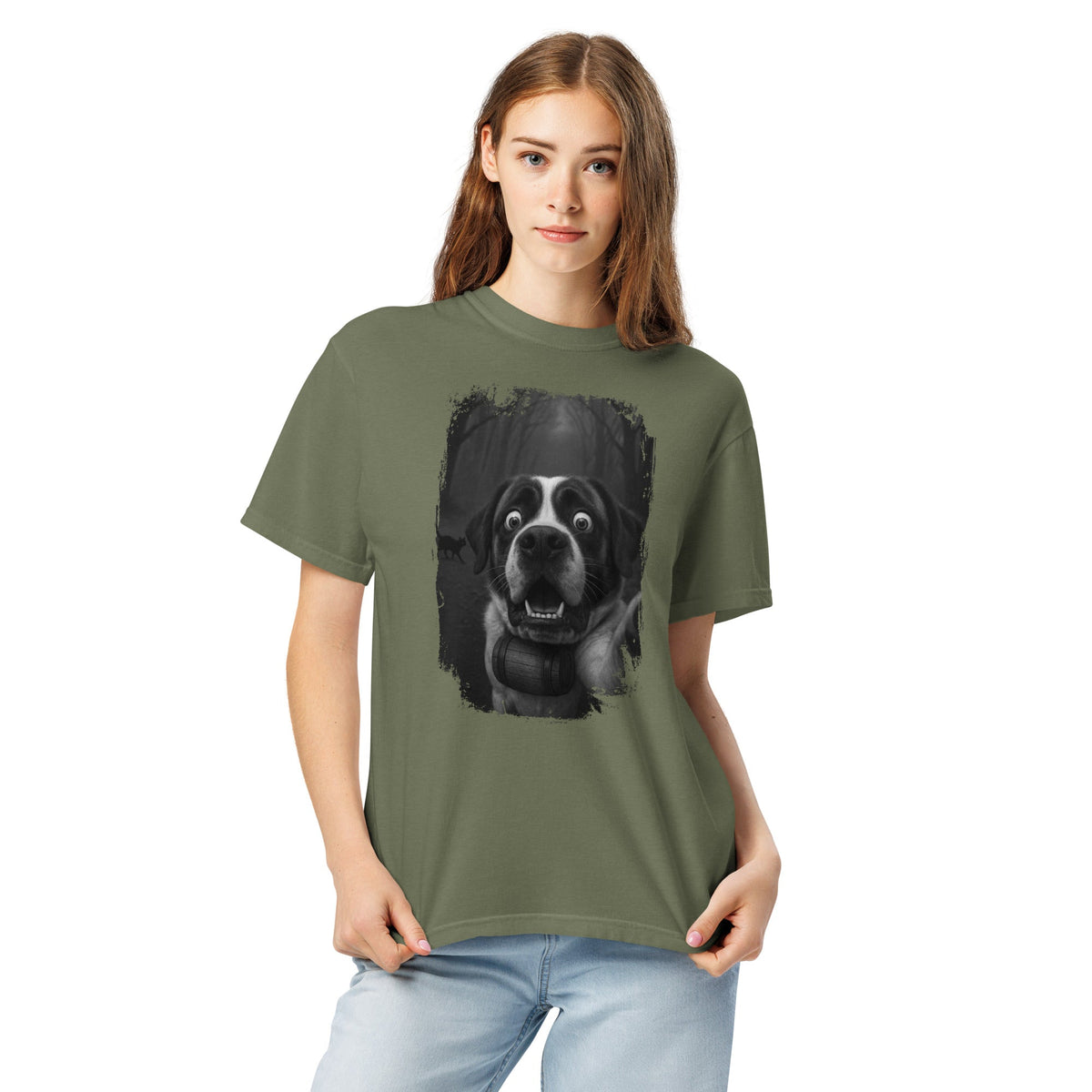 Scaredy Cat St Bernard Selfie T-Shirt - Lucy + Norman