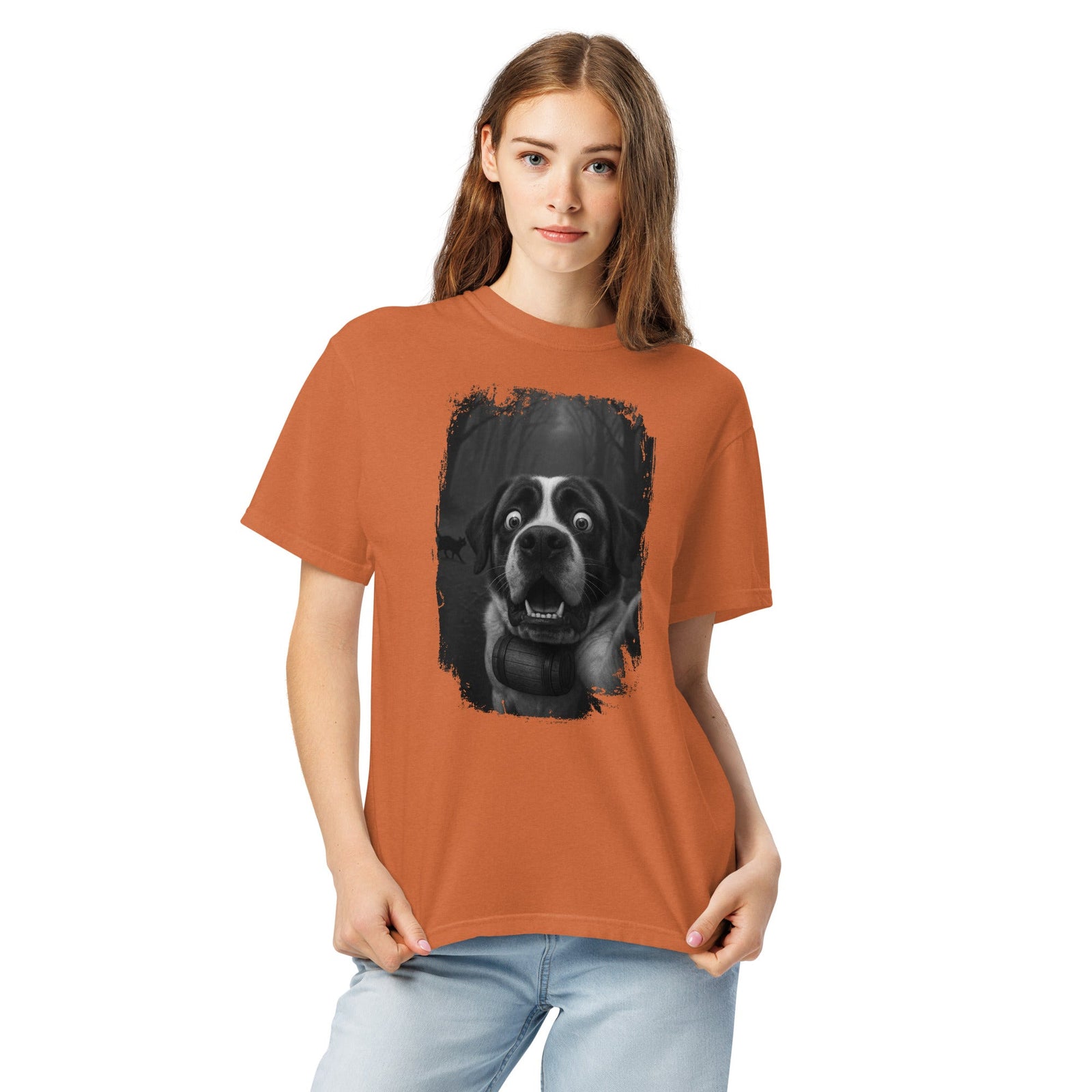 Scaredy Cat St Bernard Selfie T-Shirt - Lucy + Norman