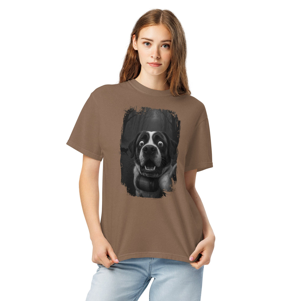 Scaredy Cat St Bernard Selfie T-Shirt - Lucy + Norman