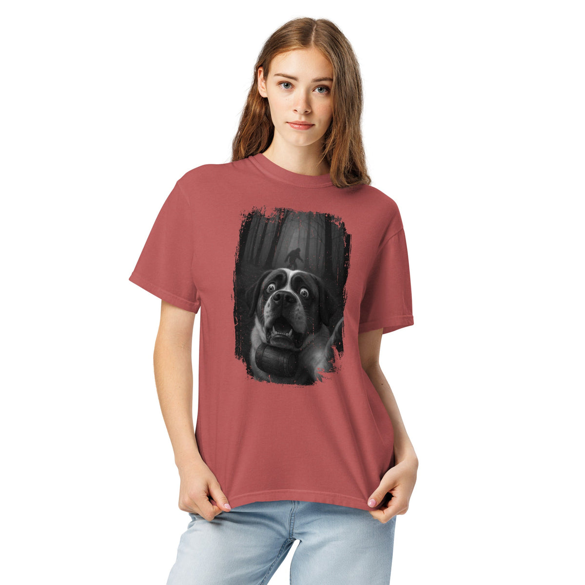 Scary Sasquatch St Bernard Selfie T-Shirt - Lucy + Norman