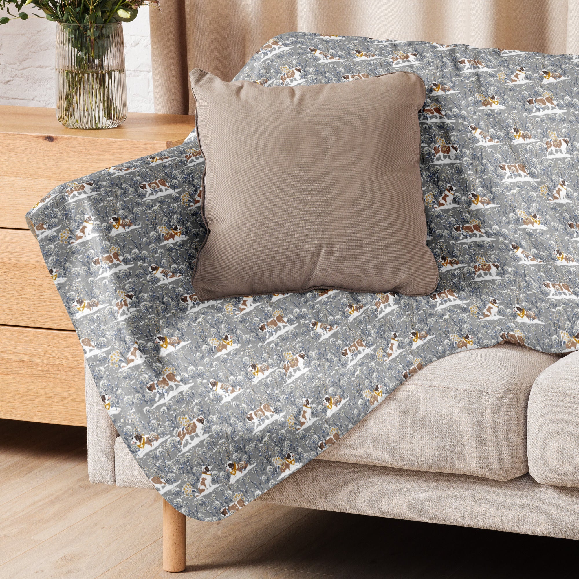 Snowflowers Saint Bernard Sherpa Blanket - Lucy + Norman