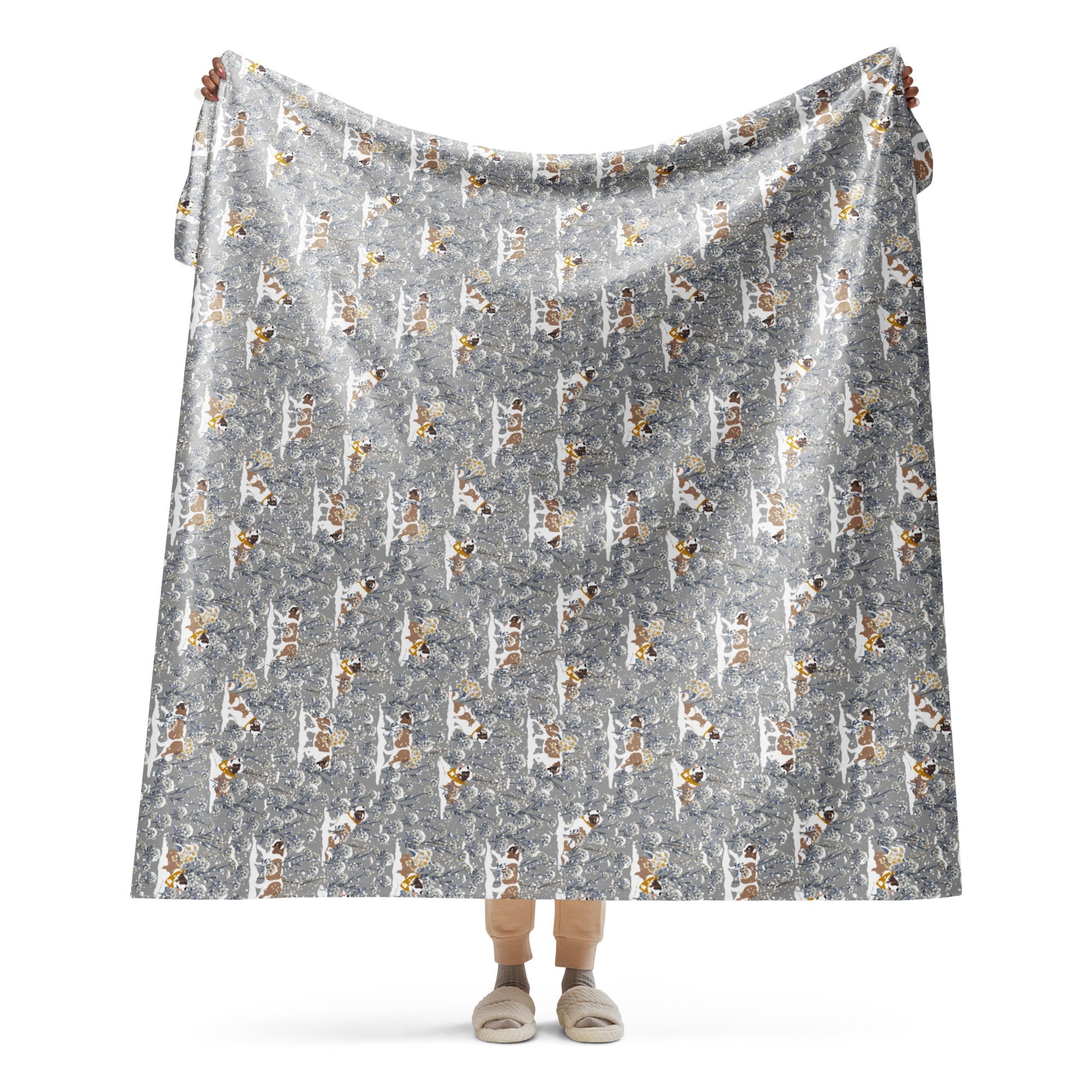 Snowflowers Saint Bernard Sherpa Blanket - Lucy + Norman