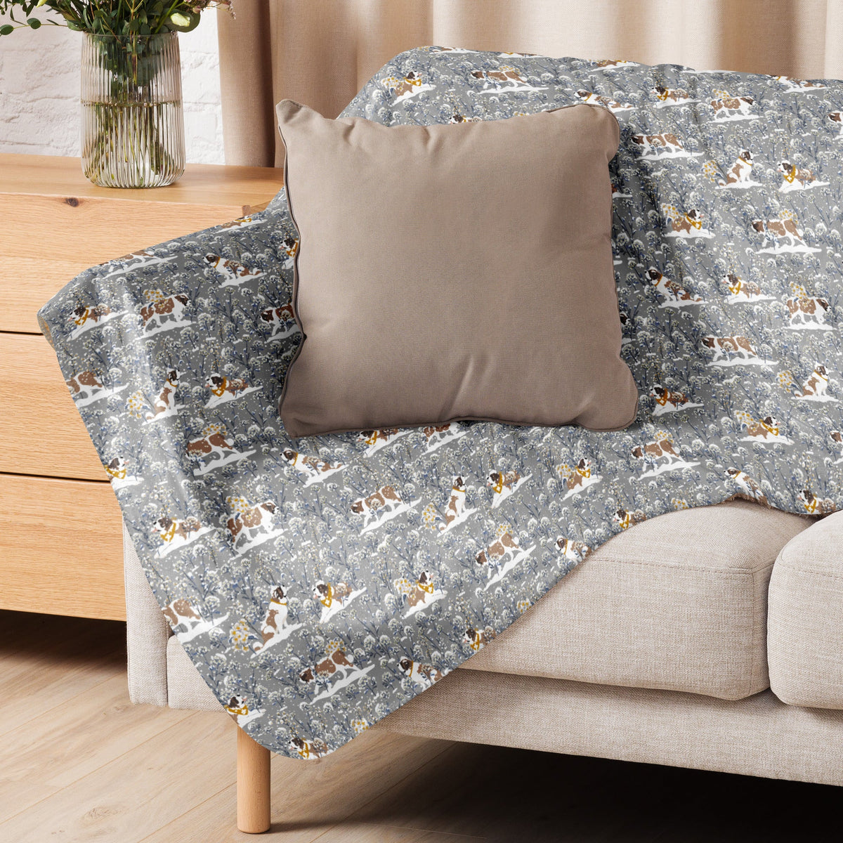 Snowflowers Saint Bernard Sherpa Blanket - Lucy + Norman