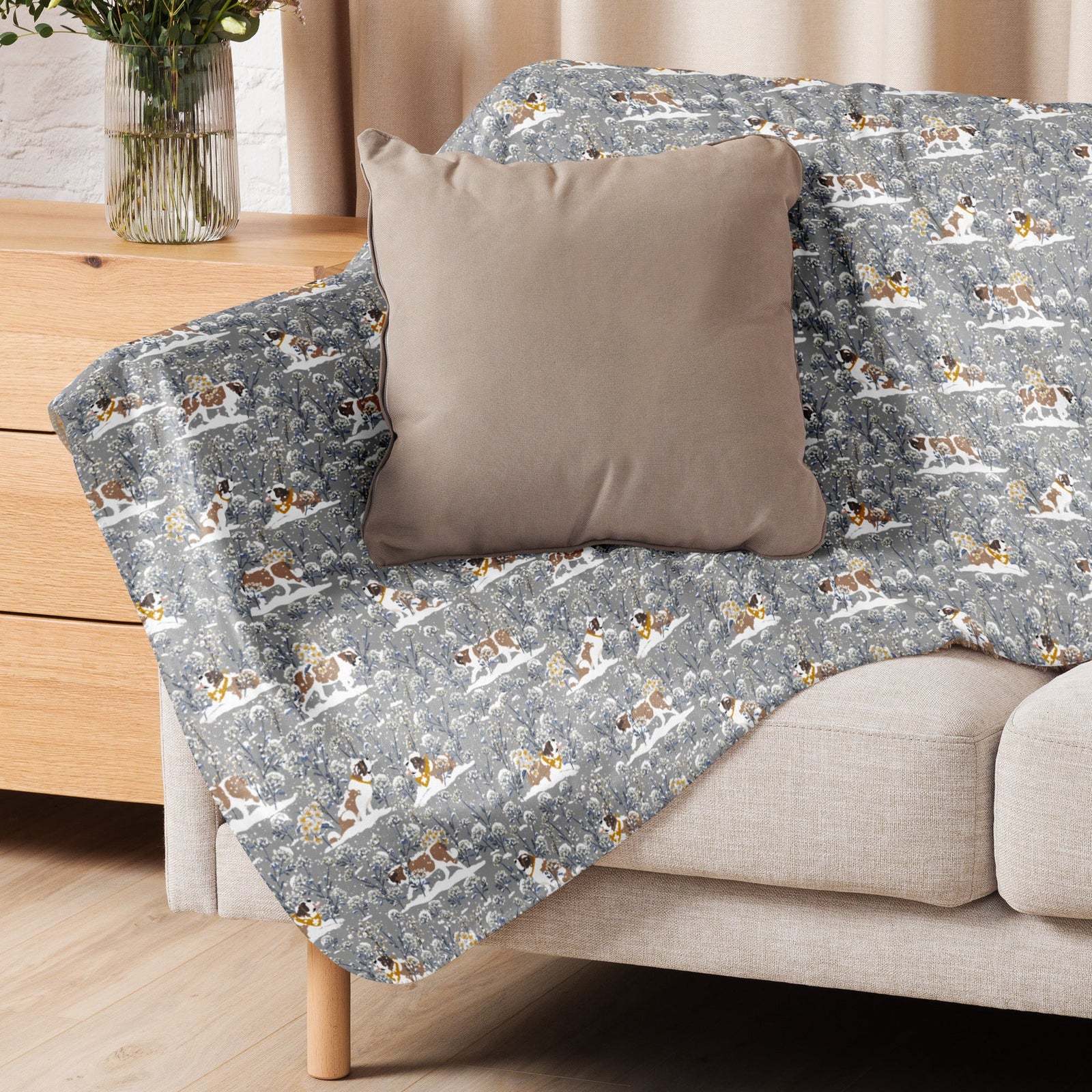 Snowflowers Saint Bernard Sherpa Blanket - Lucy + Norman