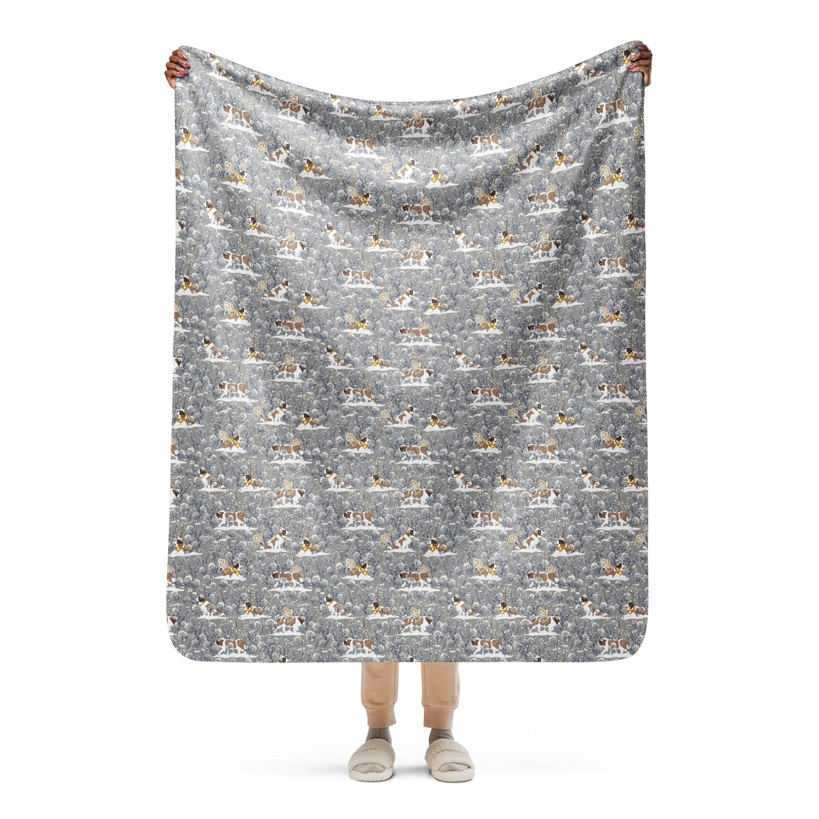 Snowflowers Saint Bernard Sherpa Blanket - Lucy + Norman
