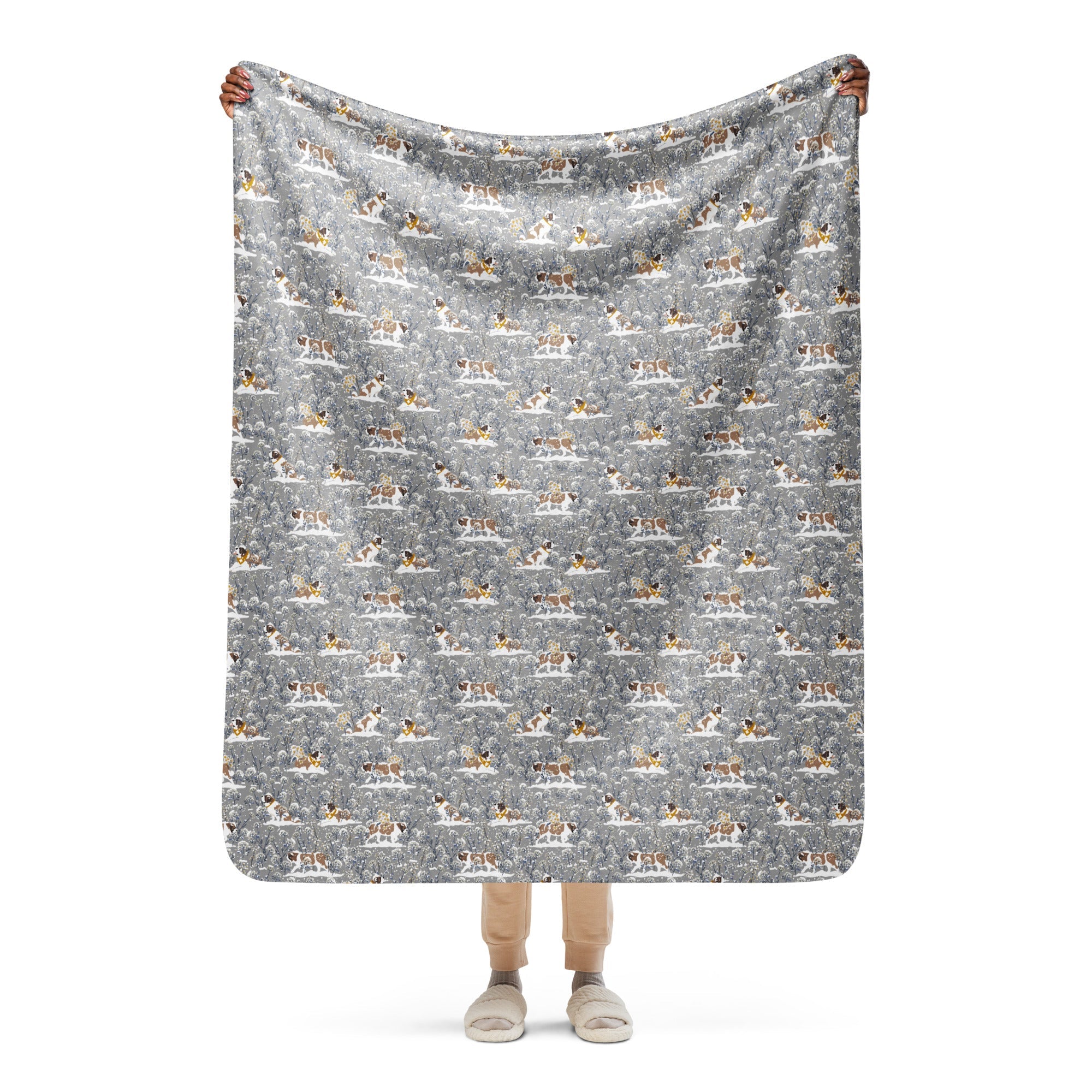 Snowflowers Saint Bernard Sherpa Blanket - Lucy + Norman