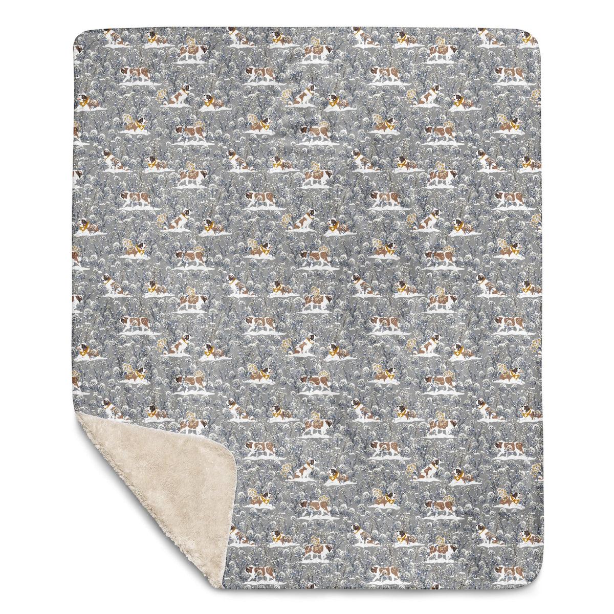 Snowflowers Saint Bernard Sherpa Blanket - Lucy + Norman