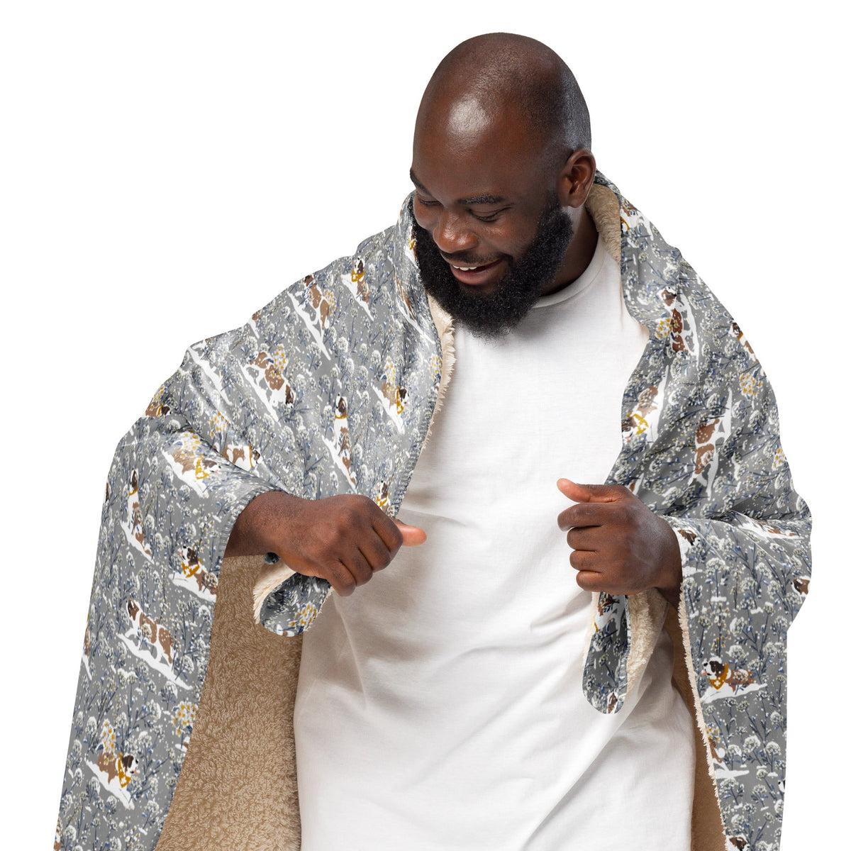 Snowflowers Saint Bernard Sherpa Blanket - Lucy + Norman