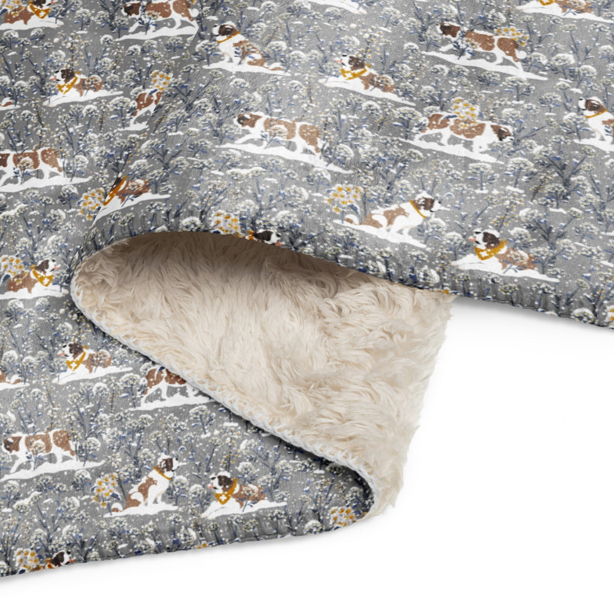 Snowflowers Saint Bernard Sherpa Blanket - Lucy + Norman