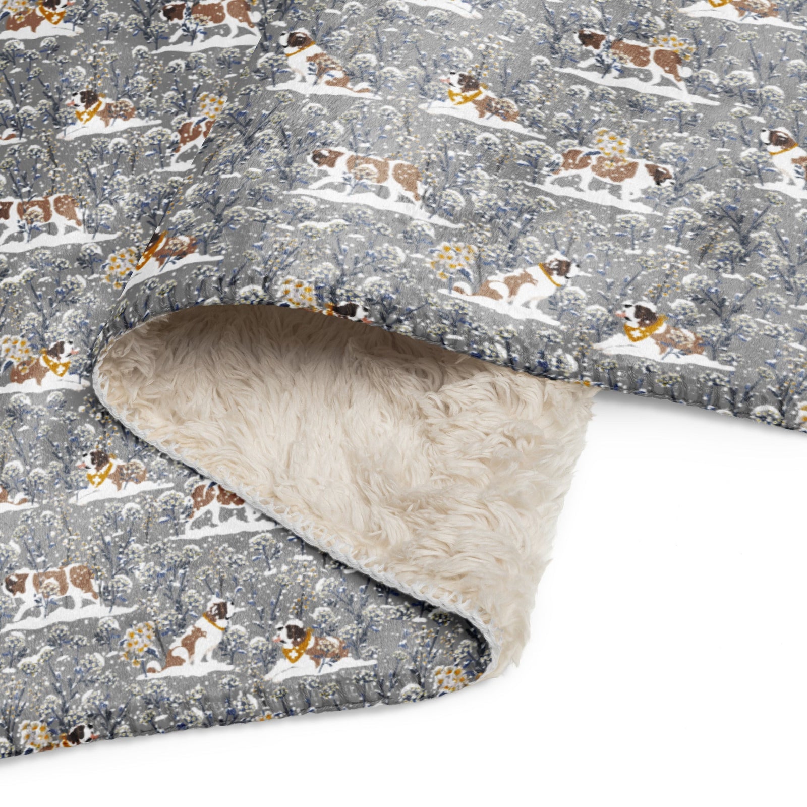 Snowflowers Saint Bernard Sherpa Blanket - Lucy + Norman