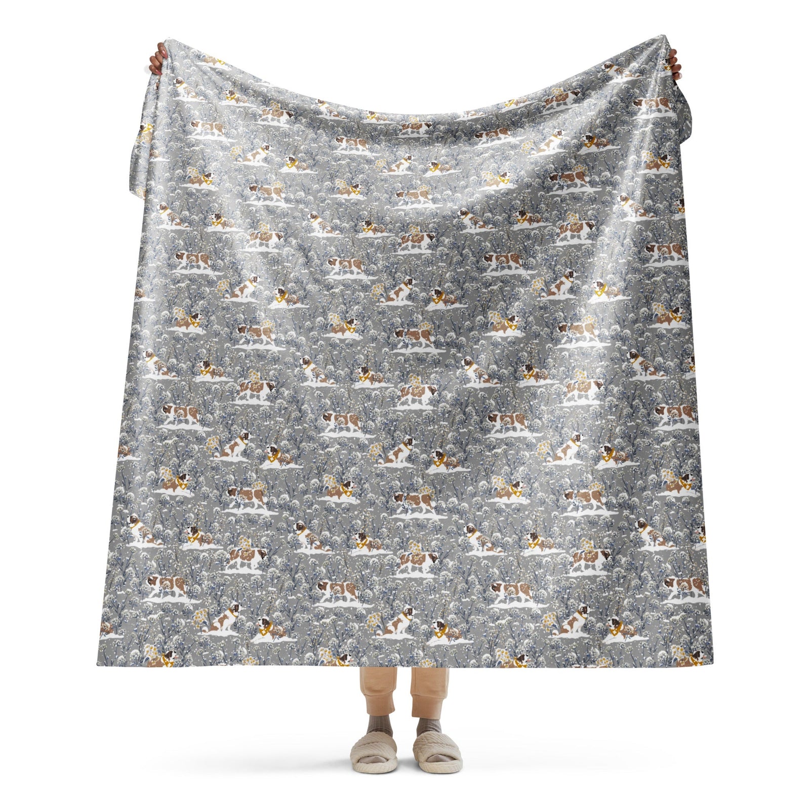 Snowflowers Saint Bernard Sherpa Blanket - Lucy + Norman