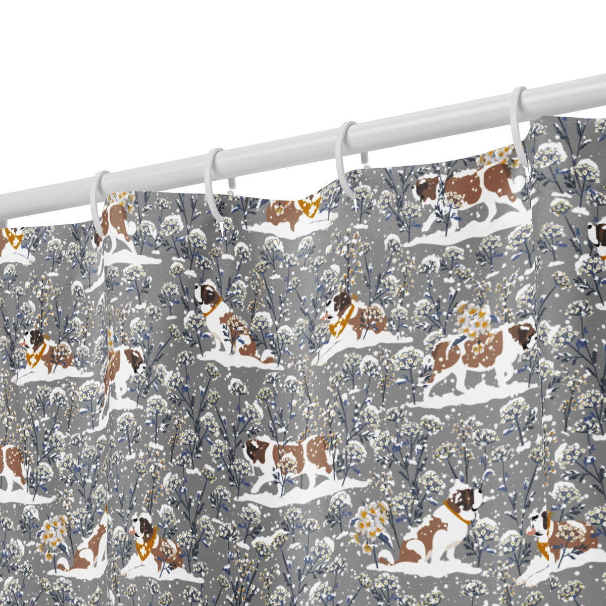 Snowflowers Saint Bernard Shower Curtain - Lucy + Norman