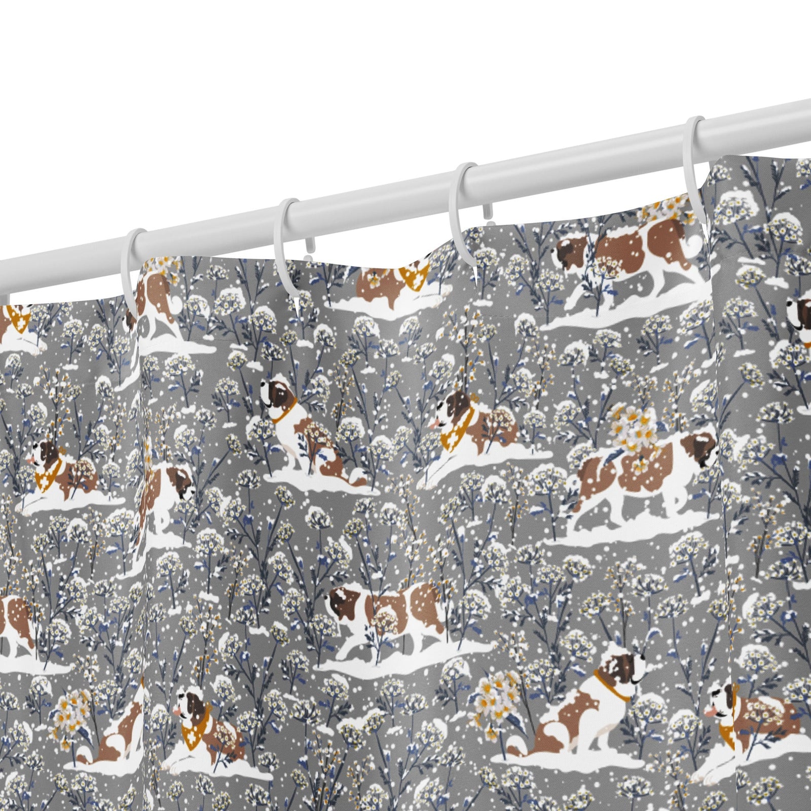 Snowflowers Saint Bernard Shower Curtain - Lucy + Norman