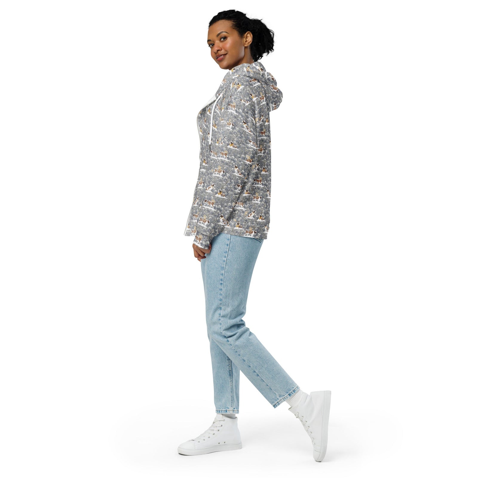 Snowflowers Saint Bernard Zip Hoodie - Lucy + Norman