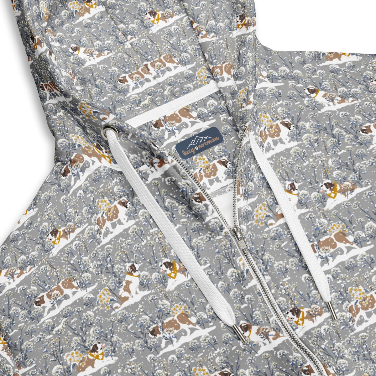 Snowflowers Saint Bernard Zip Hoodie - Lucy + Norman
