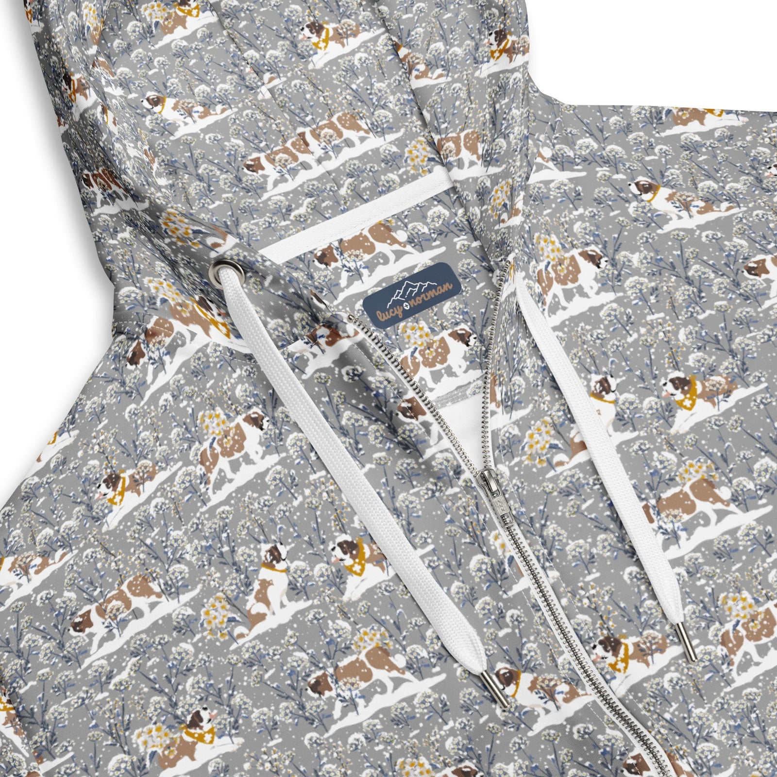 Snowflowers Saint Bernard Zip Hoodie - Lucy + Norman