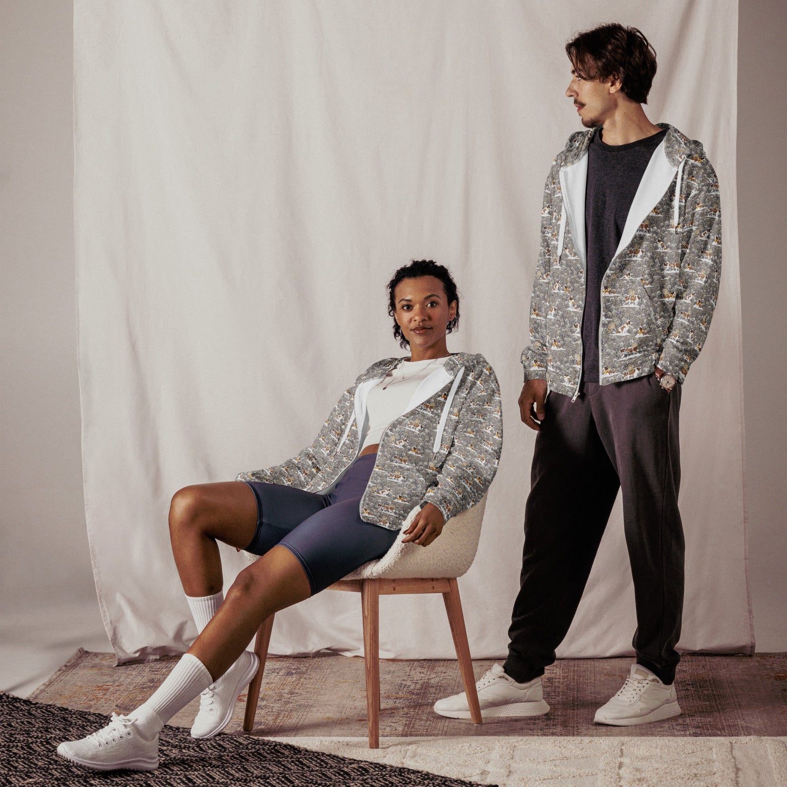 Snowflowers Saint Bernard Zip Hoodie - Lucy + Norman