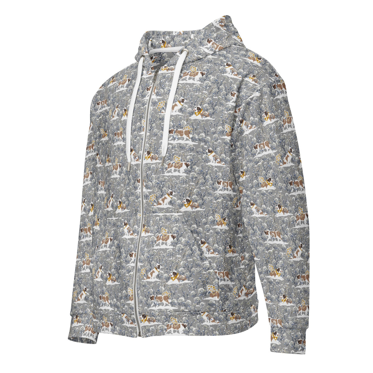 Snowflowers Saint Bernard Zip Hoodie - Lucy + Norman