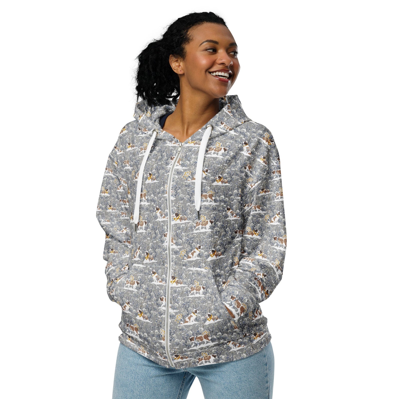 Snowflowers Saint Bernard Zip Hoodie - Lucy + Norman