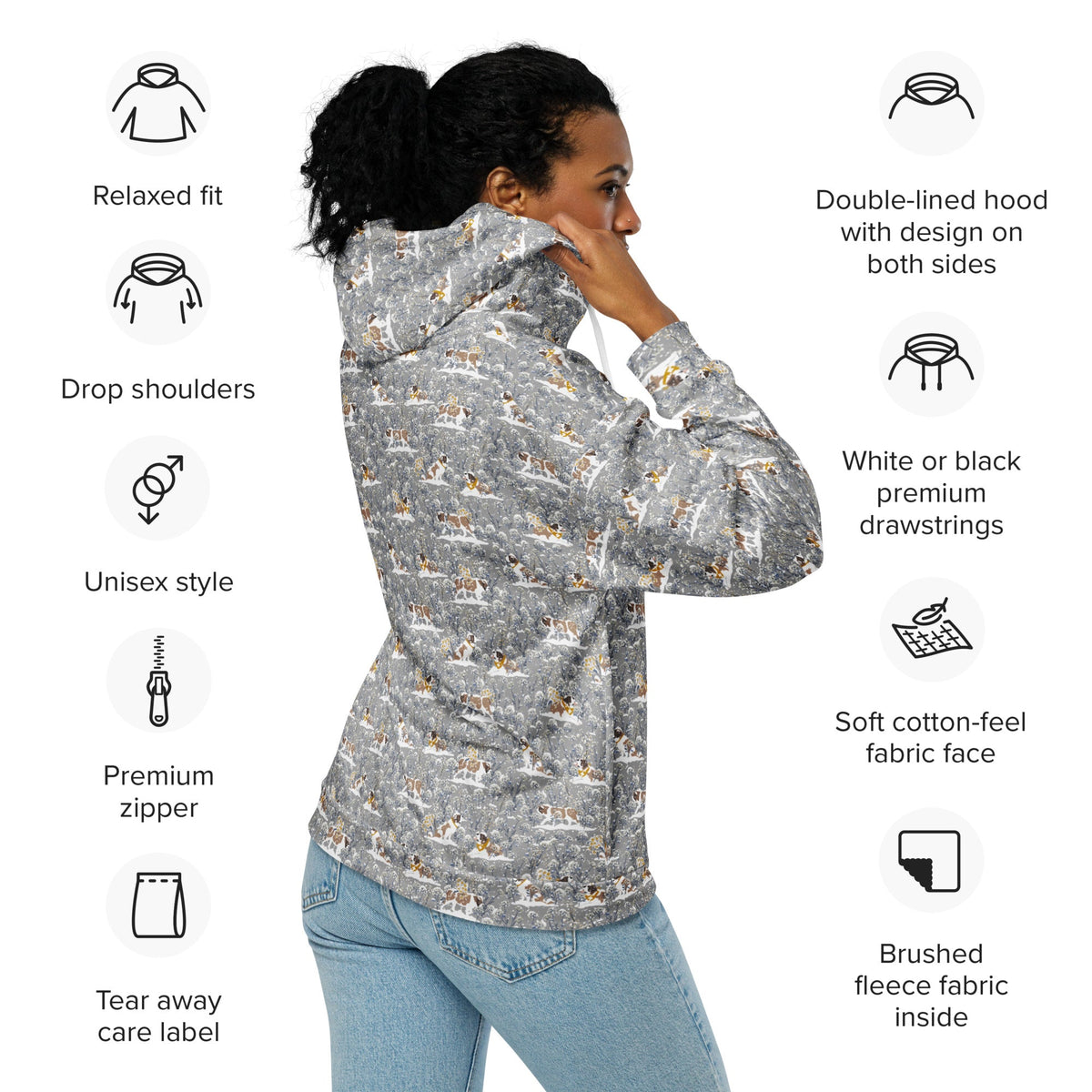 Snowflowers Saint Bernard Zip Hoodie - Lucy + Norman