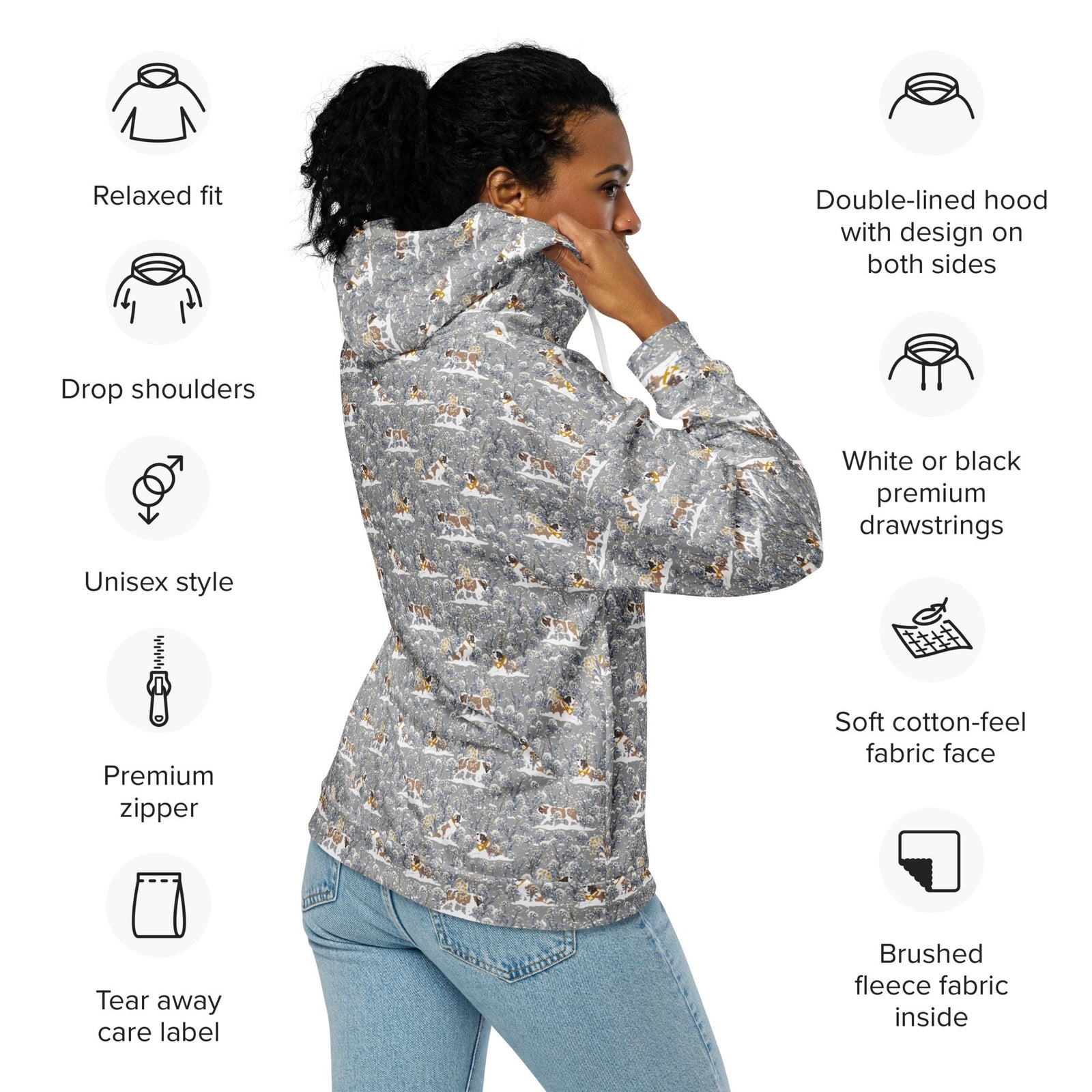 Snowflowers Saint Bernard Zip Hoodie - Lucy + Norman