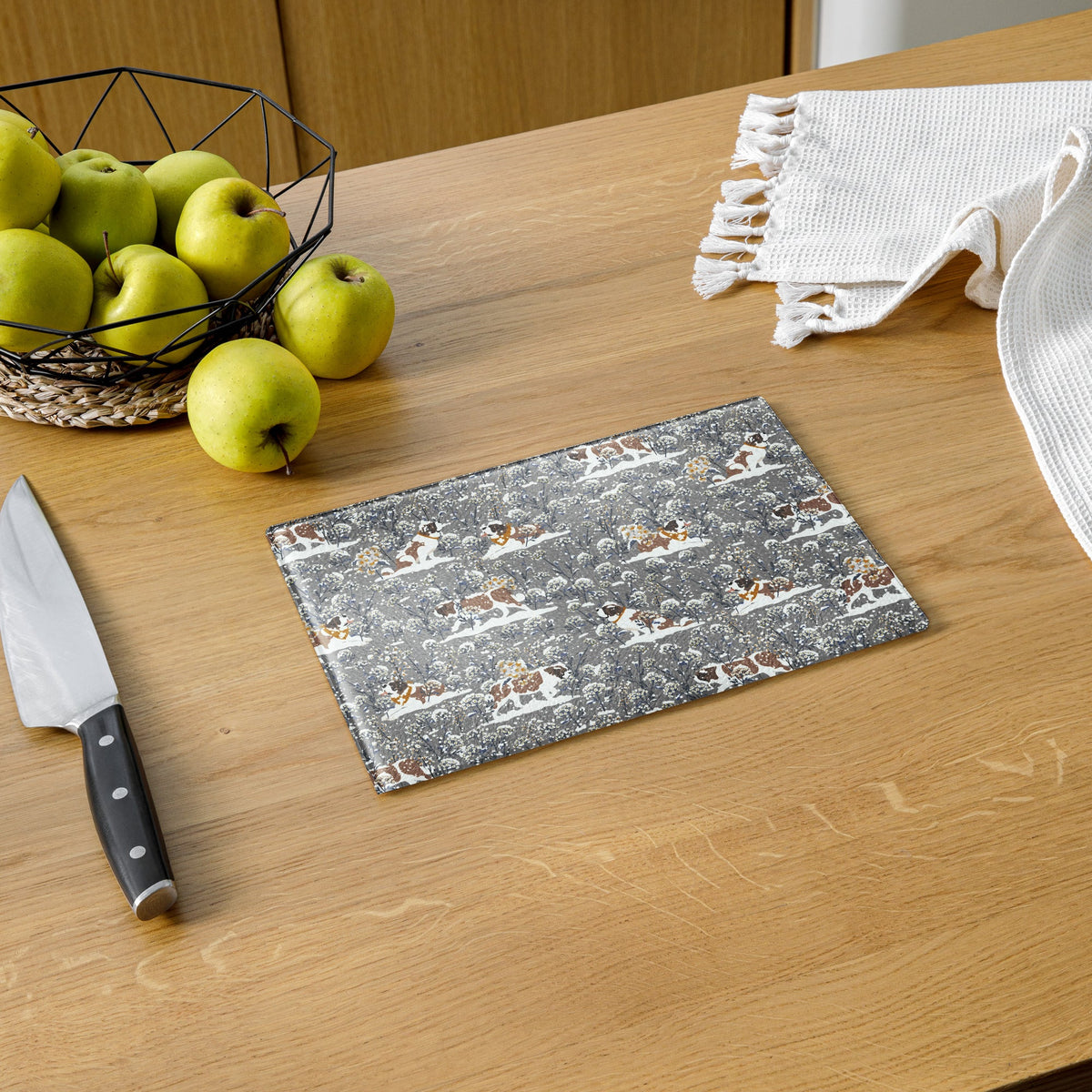 Snowflowers St Bernard Glass Cutting Board - Lucy + Norman