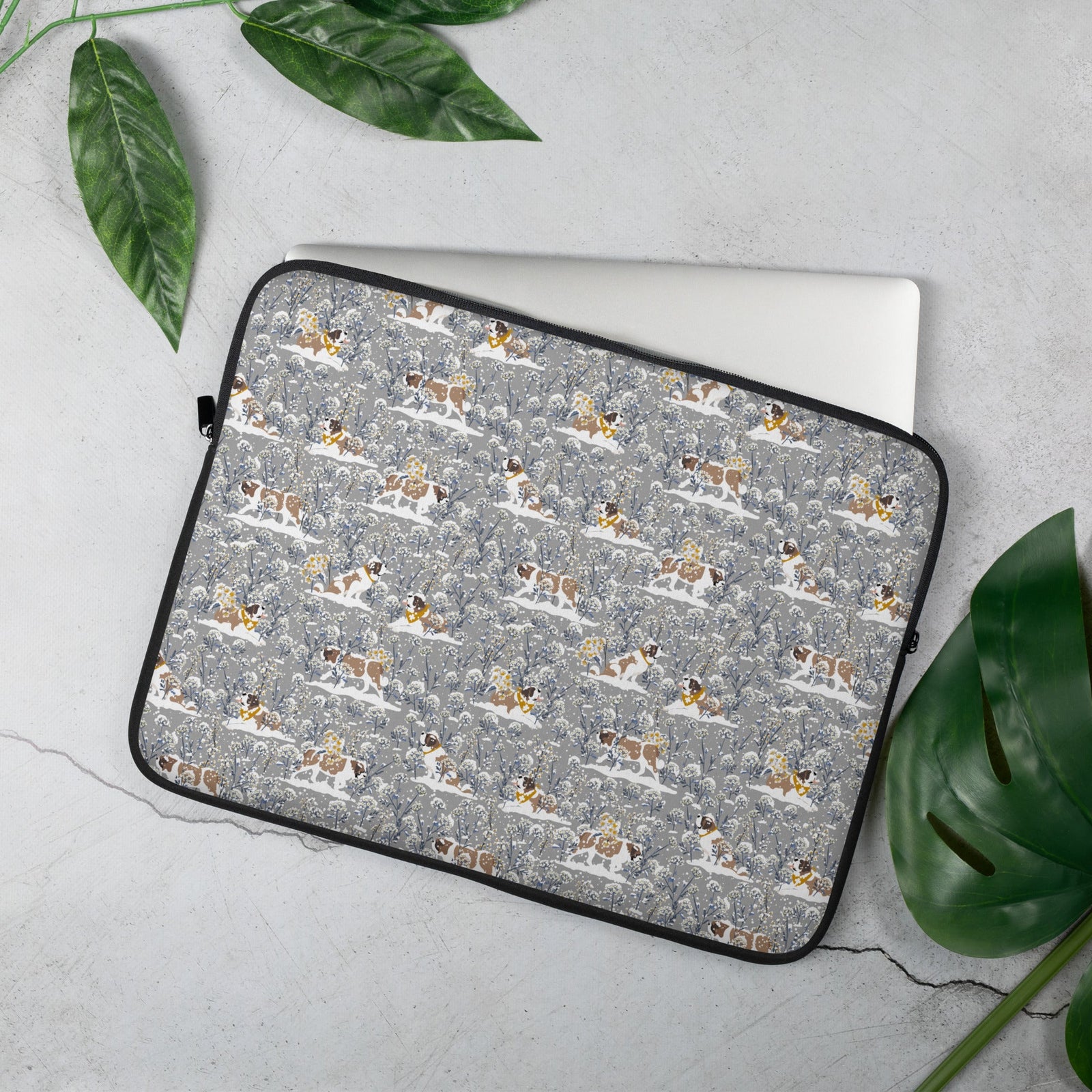 Snowflowers St Bernard Laptop Sleeve - Lucy + Norman