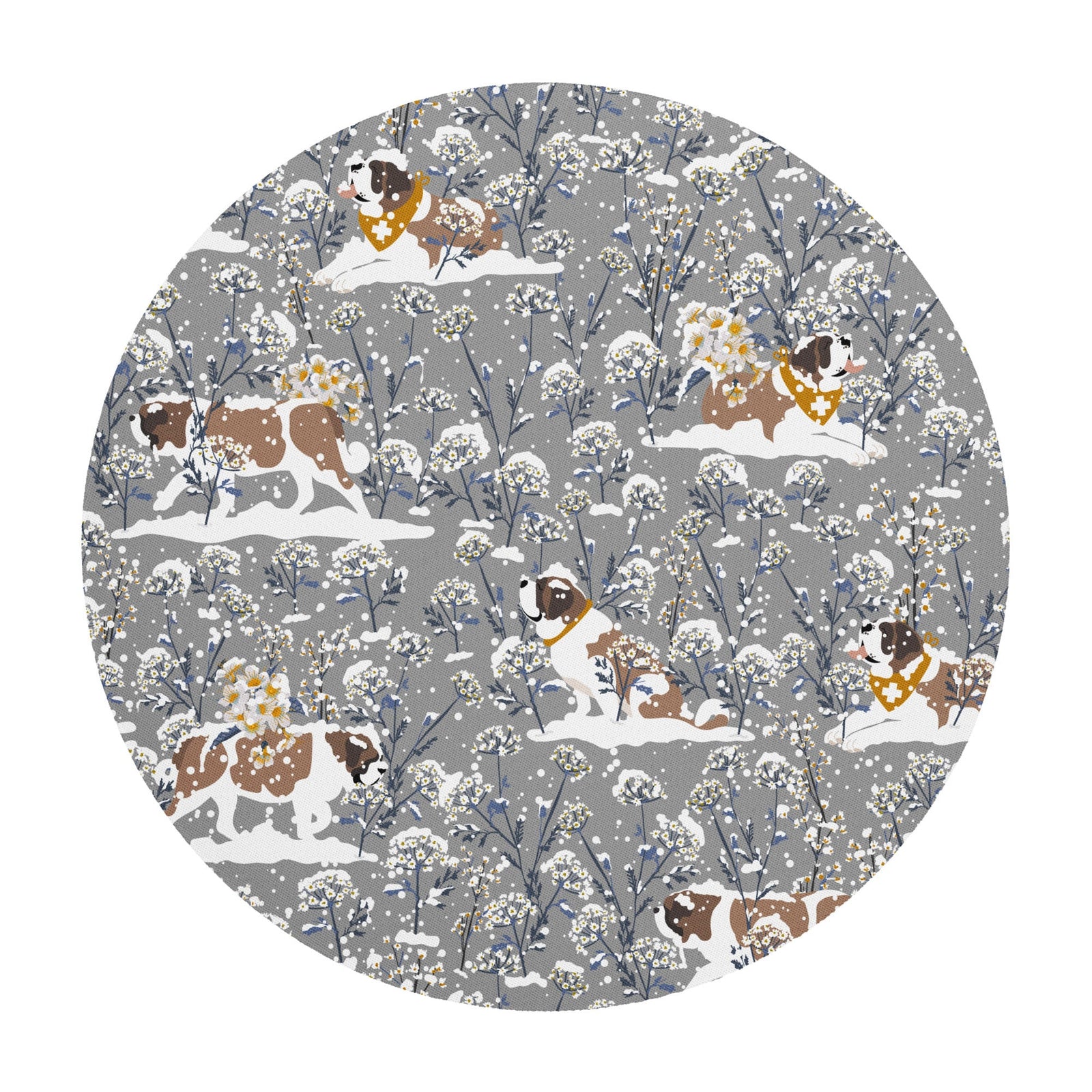St Bernard Snowflowers Round Mouse Pad - Lucy + Norman