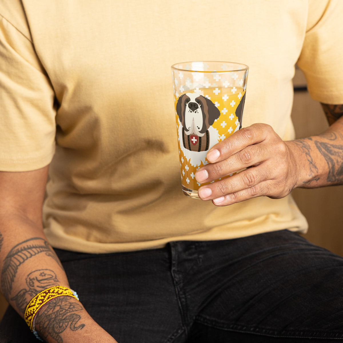 Swiss Cross Saint Bernard Shaker Pint Glass - Lucy + Norman