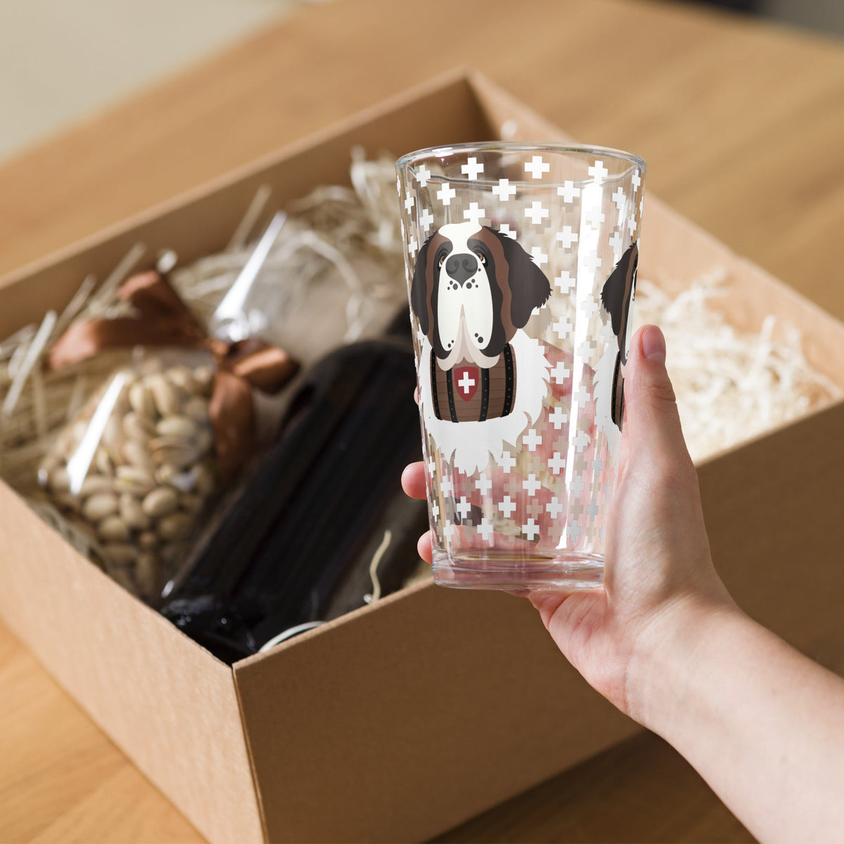 Swiss Cross Saint Bernard Shaker Pint Glass - Lucy + Norman
