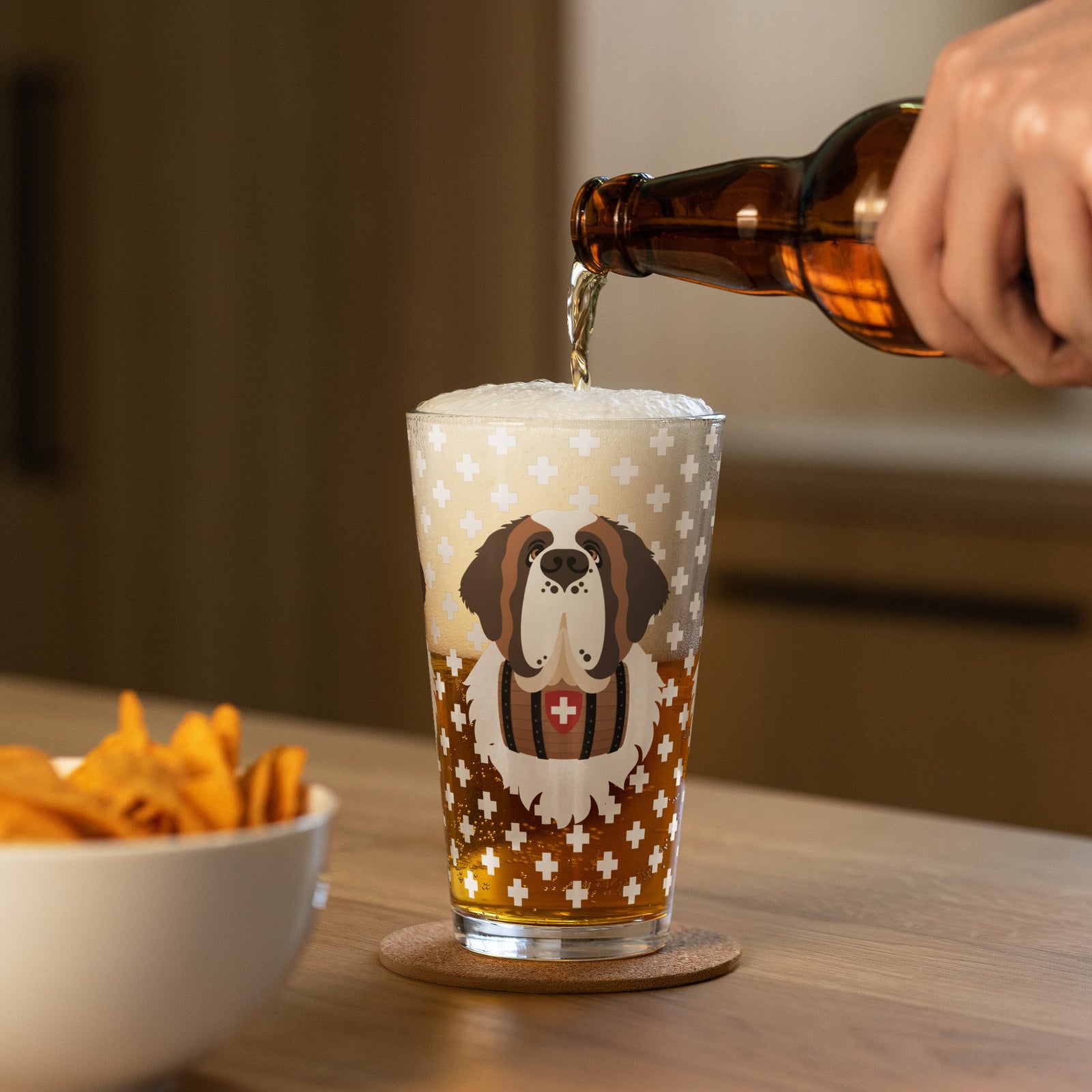 Swiss Cross Saint Bernard Shaker Pint Glass - Lucy + Norman