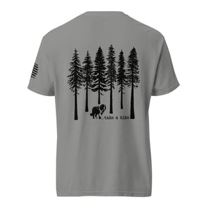 Take a Hike Redwoods w USA Flag Comfort Colors Heavyweight T - Shirt - Lucy + Norman