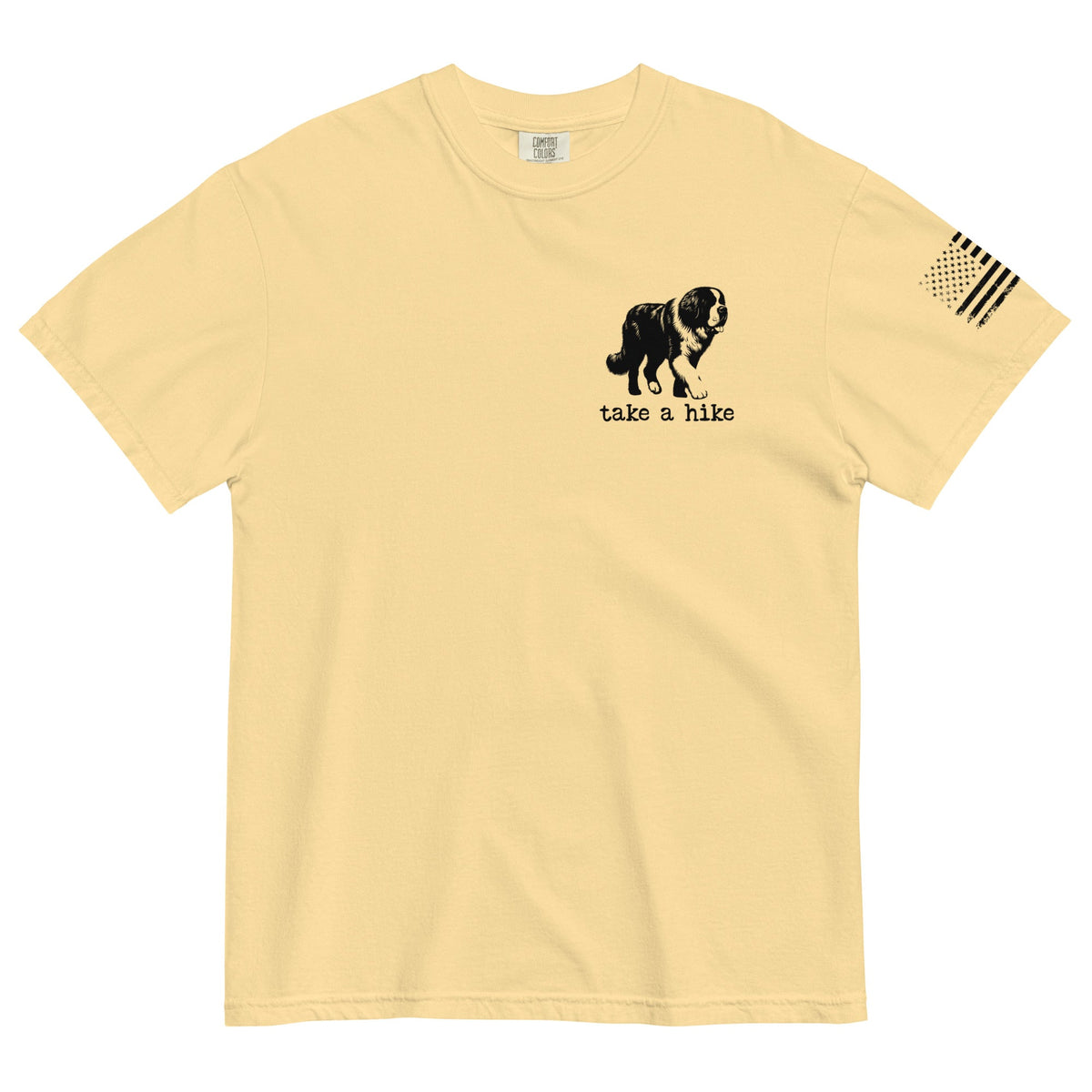 Take a Hike Redwoods w USA Flag Comfort Colors Heavyweight T - Shirt - Light Colors - Lucy + Norman