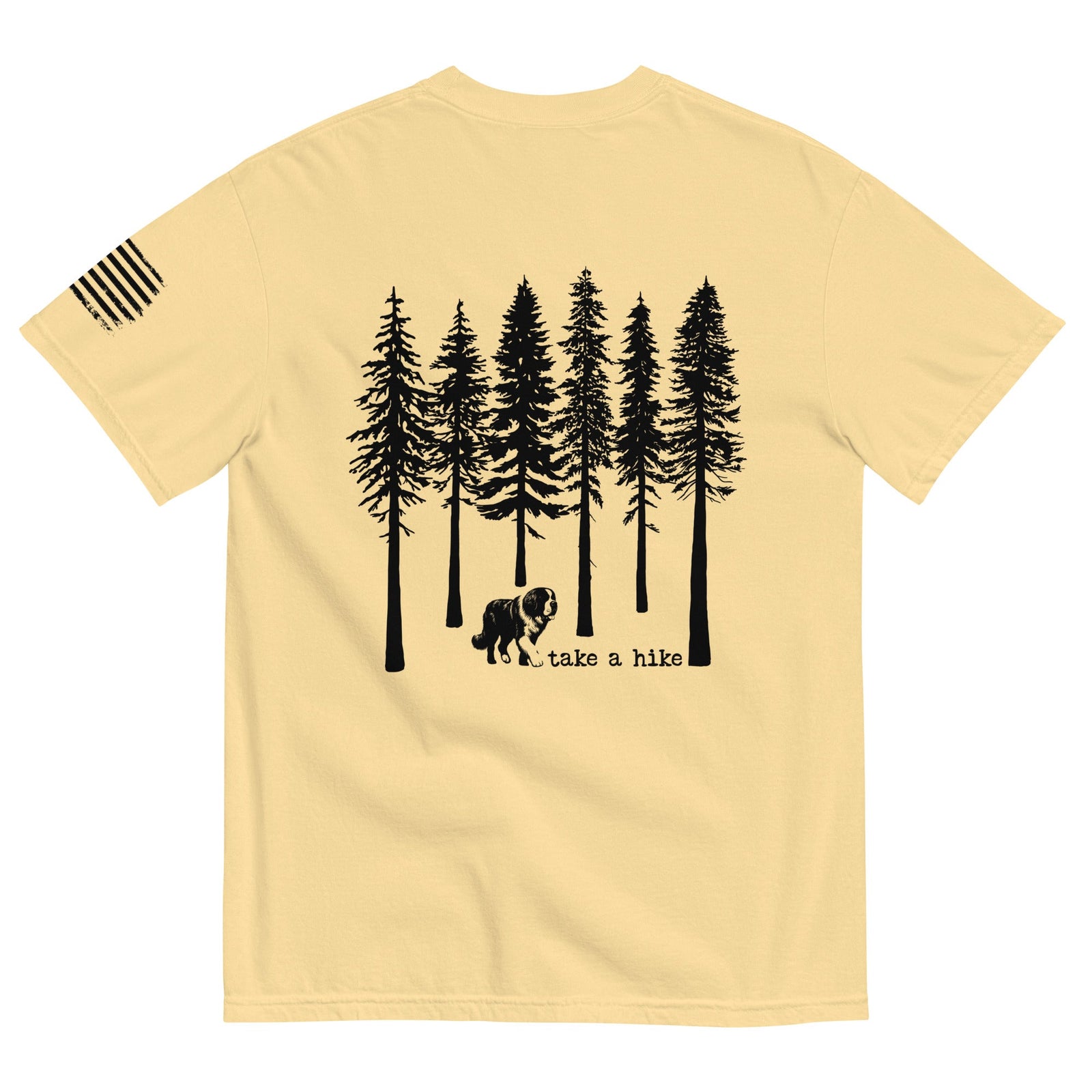 Take a Hike Redwoods w USA Flag Comfort Colors Heavyweight T - Shirt - Light Colors - Lucy + Norman