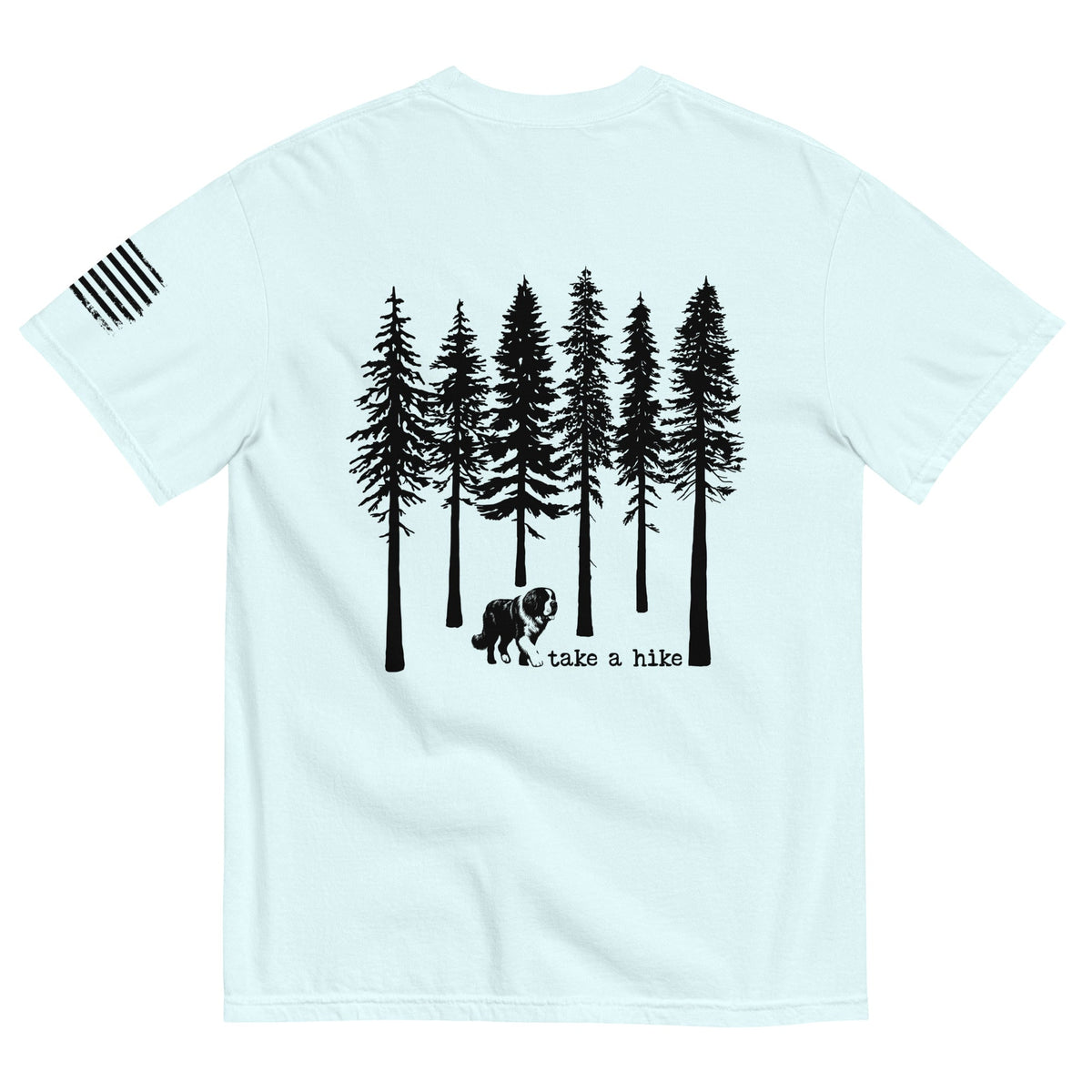 Take a Hike Redwoods w USA Flag Comfort Colors Heavyweight T - Shirt - Light Colors - Lucy + Norman