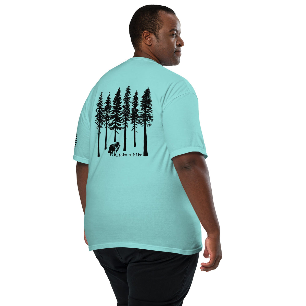 Take a Hike Redwoods w USA Flag Comfort Colors Heavyweight T - Shirt - Light Colors - Lucy + Norman