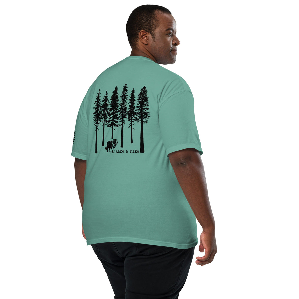 Take a Hike Redwoods w USA Flag Comfort Colors Heavyweight T - Shirt - Light Colors - Lucy + Norman