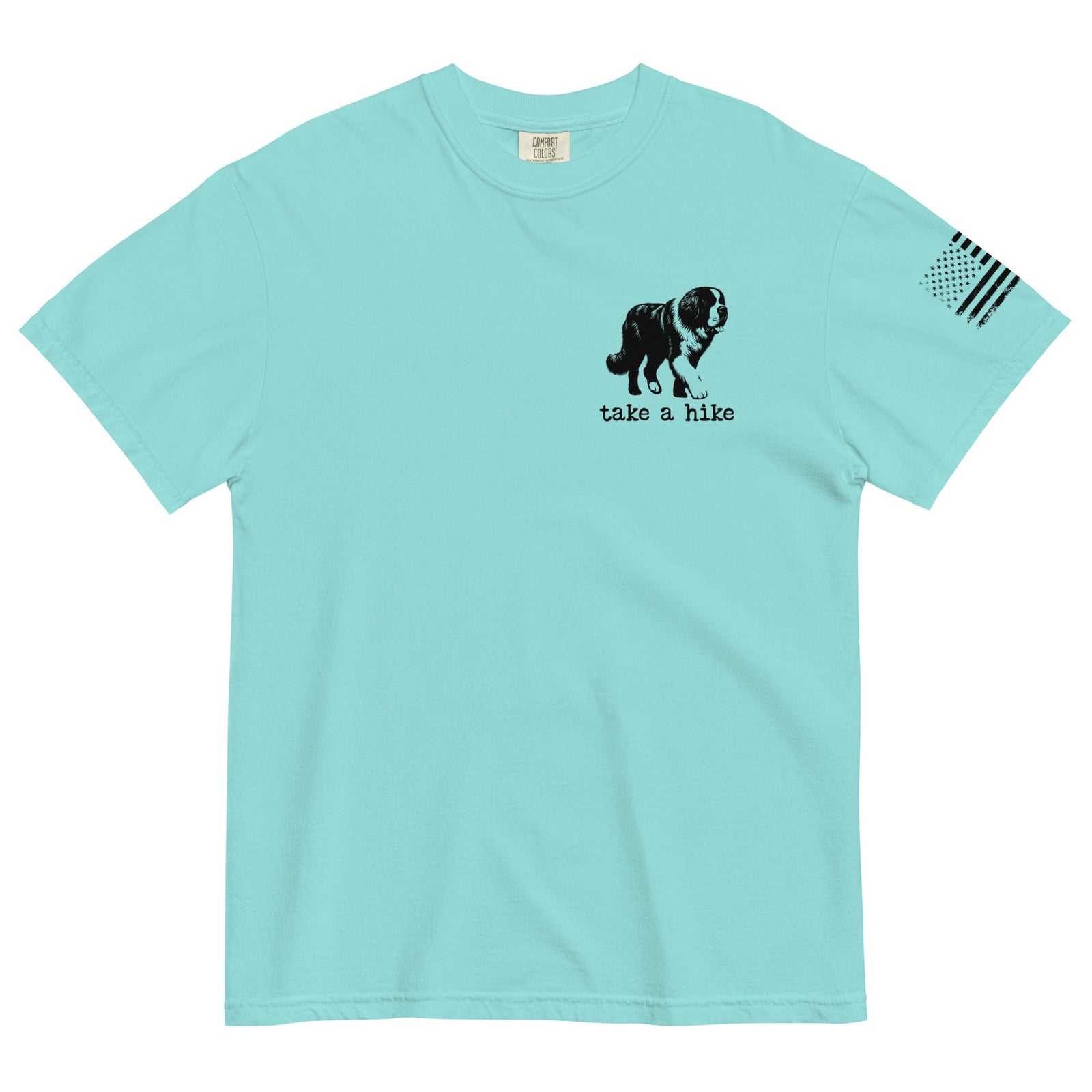 Take a Hike Redwoods w USA Flag Comfort Colors Heavyweight T - Shirt - Light Colors - Lucy + Norman