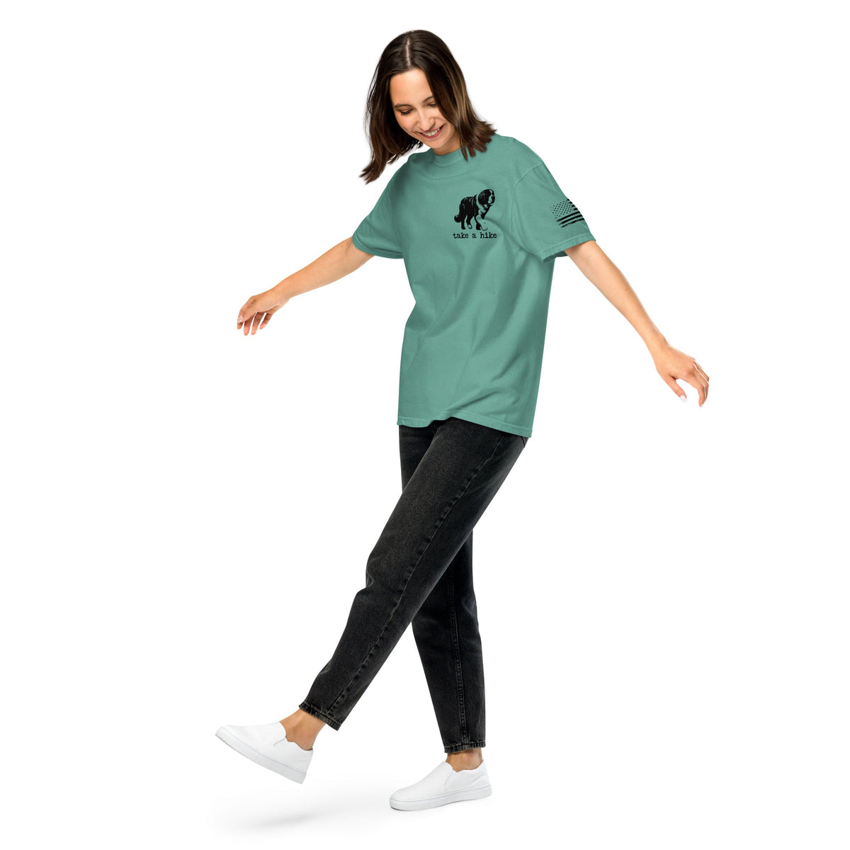 Take a Hike Redwoods w USA Flag Comfort Colors Heavyweight T - Shirt - Light Colors - Lucy + Norman
