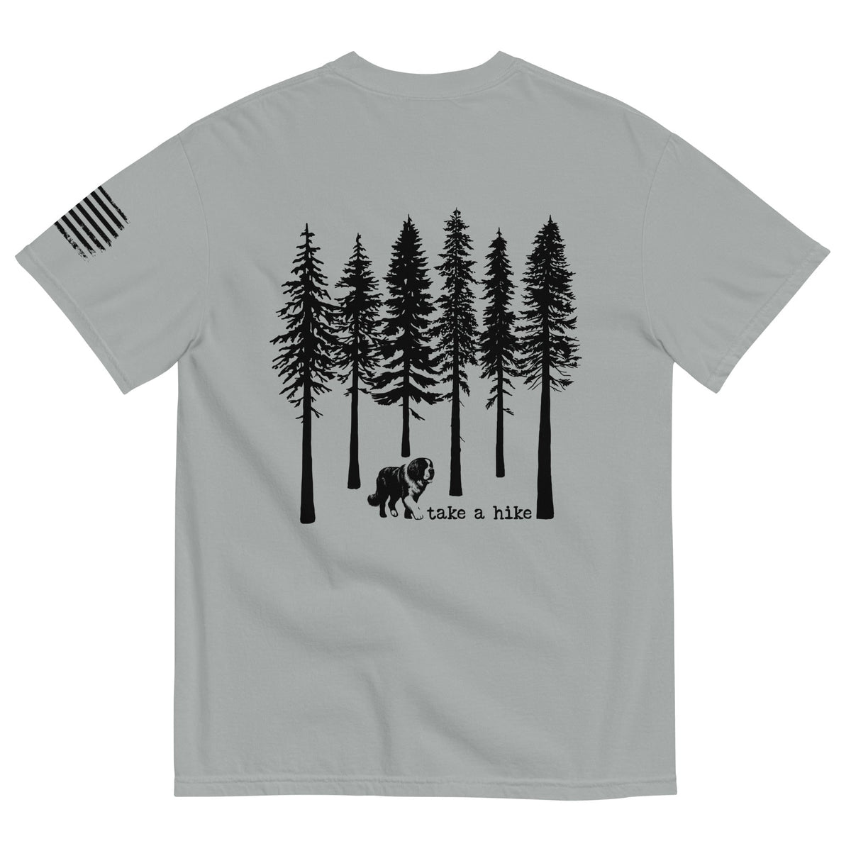 Take a Hike Redwoods w USA Flag Comfort Colors Heavyweight T - Shirt - Light Colors - Lucy + Norman