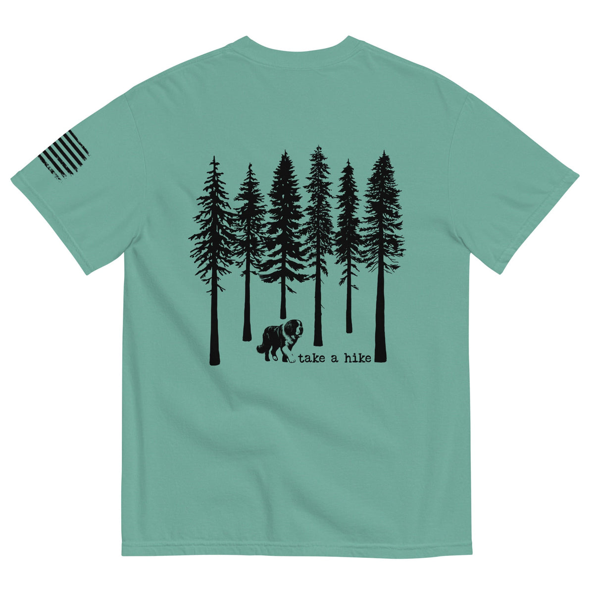 Take a Hike Redwoods w USA Flag Comfort Colors Heavyweight T - Shirt - Light Colors - Lucy + Norman