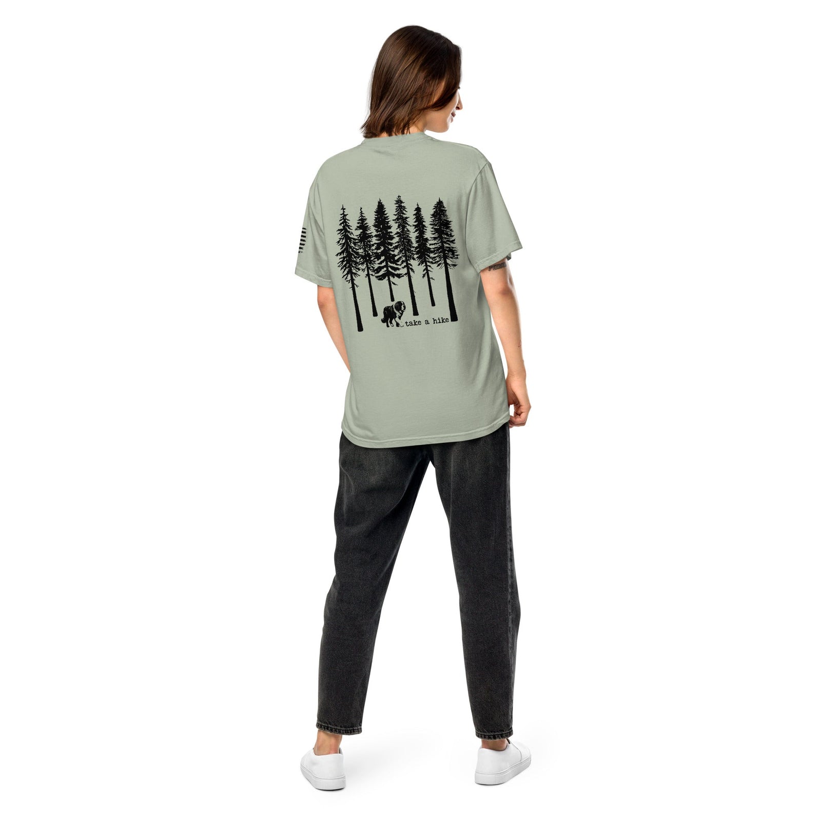 Take a Hike Redwoods w USA Flag Comfort Colors Heavyweight T - Shirt - Light Colors - Lucy + Norman