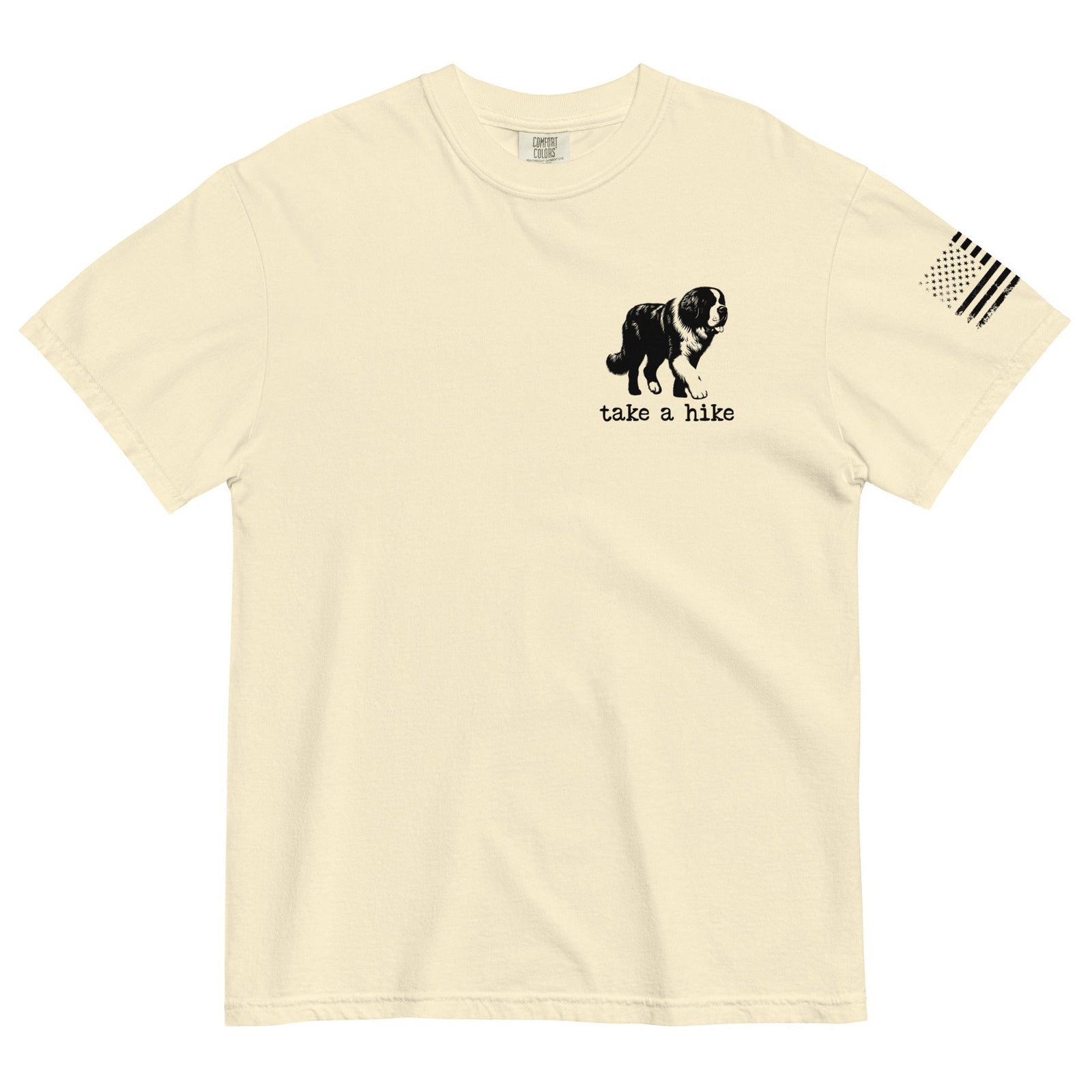 Take a Hike Redwoods w USA Flag Comfort Colors Heavyweight T - Shirt - Light Colors - Lucy + Norman